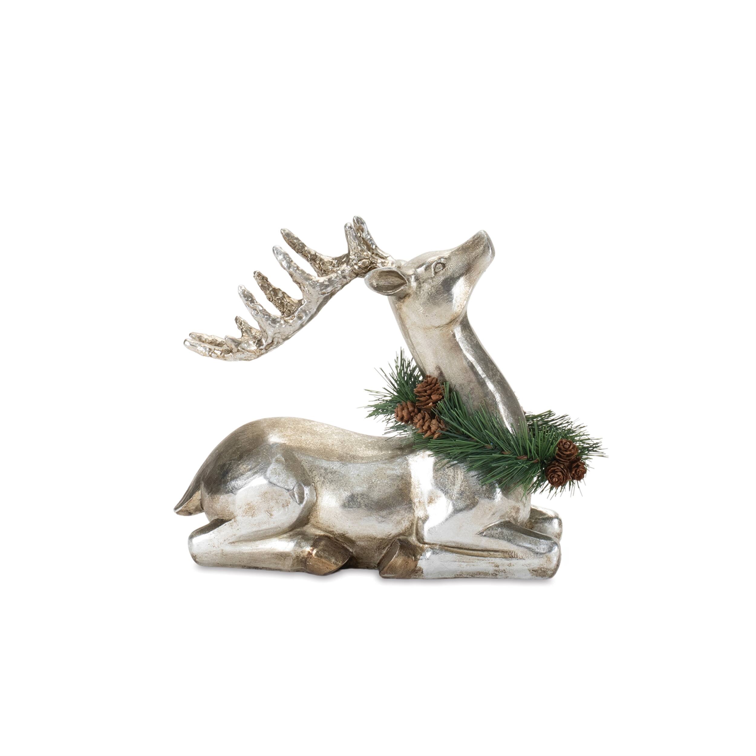 Angle. BreeBe - Holiday Deer (Set of 2) 7"H, 13.5"H - Silver, Gold, Green.
