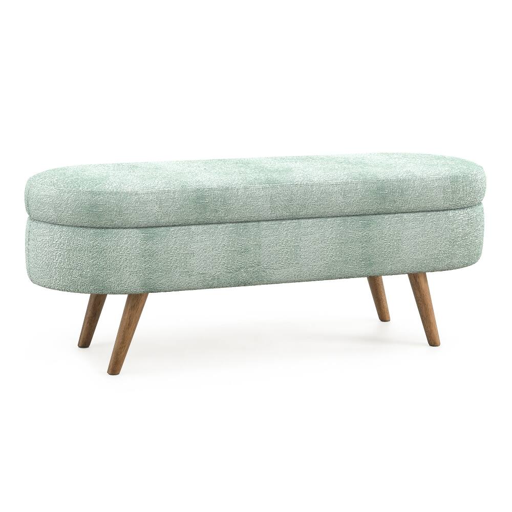 Alt View 7. Ropilly - Ropilly Cyan Oval Storage Bench Pleated Fabric Ottoman with Rubber Wood Legs - Cyan.