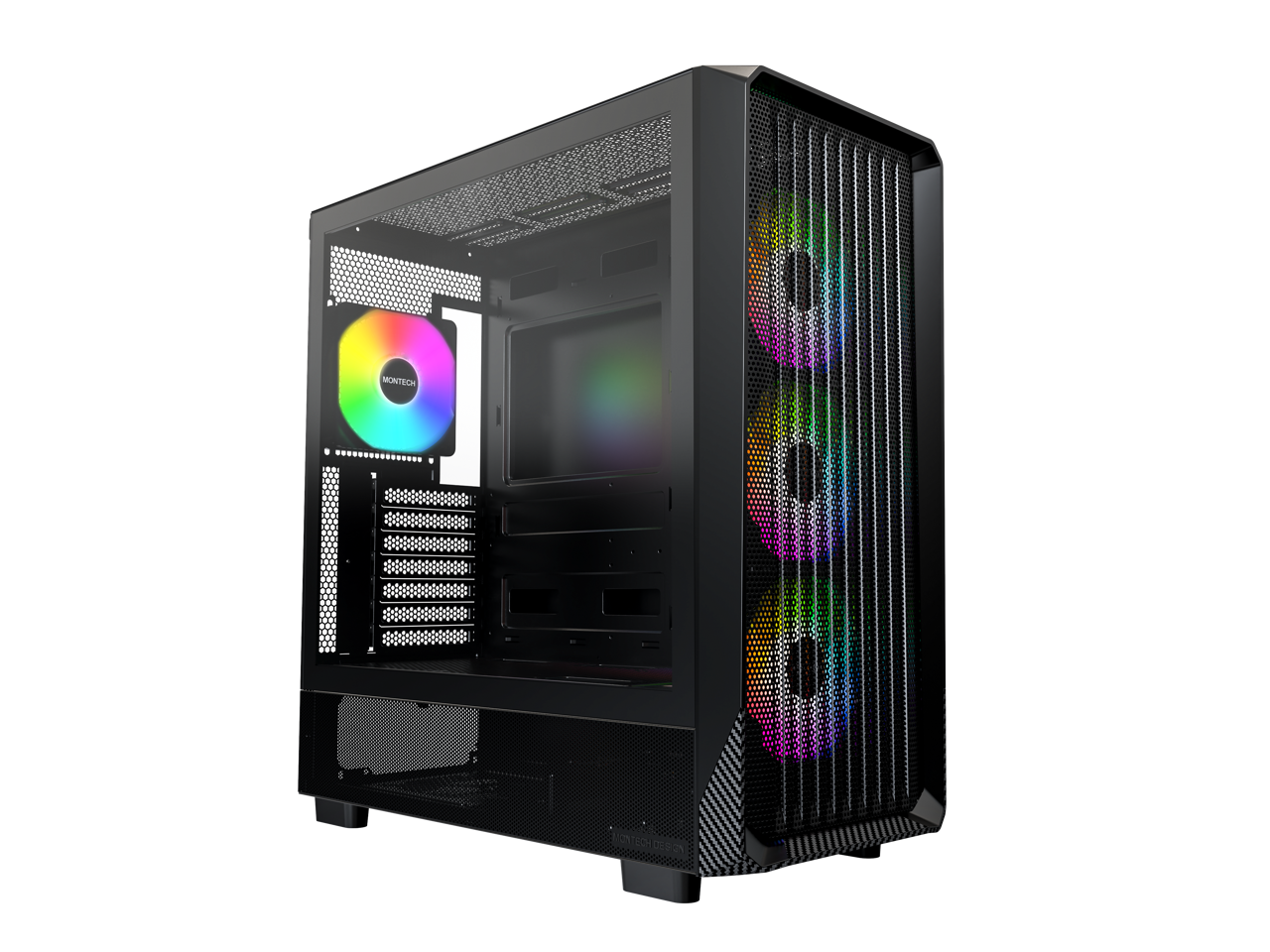Montech - X5 ATX Mid-Tower Case, 4x ARGB Fans, Glass Side, GPU Holder, Black - Black