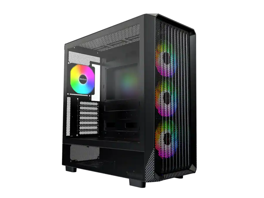 Montech X5 ATX Mid Tower Case, 4x ARGB Fans, Glass Side, GPU Holder ...