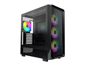 Front. Montech - MONTECH X5 ATX Mid-Tower Case, 4x ARGB Fans, Glass Side, GPU Holder, Black - Black.