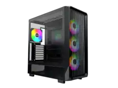 Front. Montech - MONTECH X5 ATX Mid-Tower Case, 4x ARGB Fans, Glass Side, GPU Holder, Black - Black.