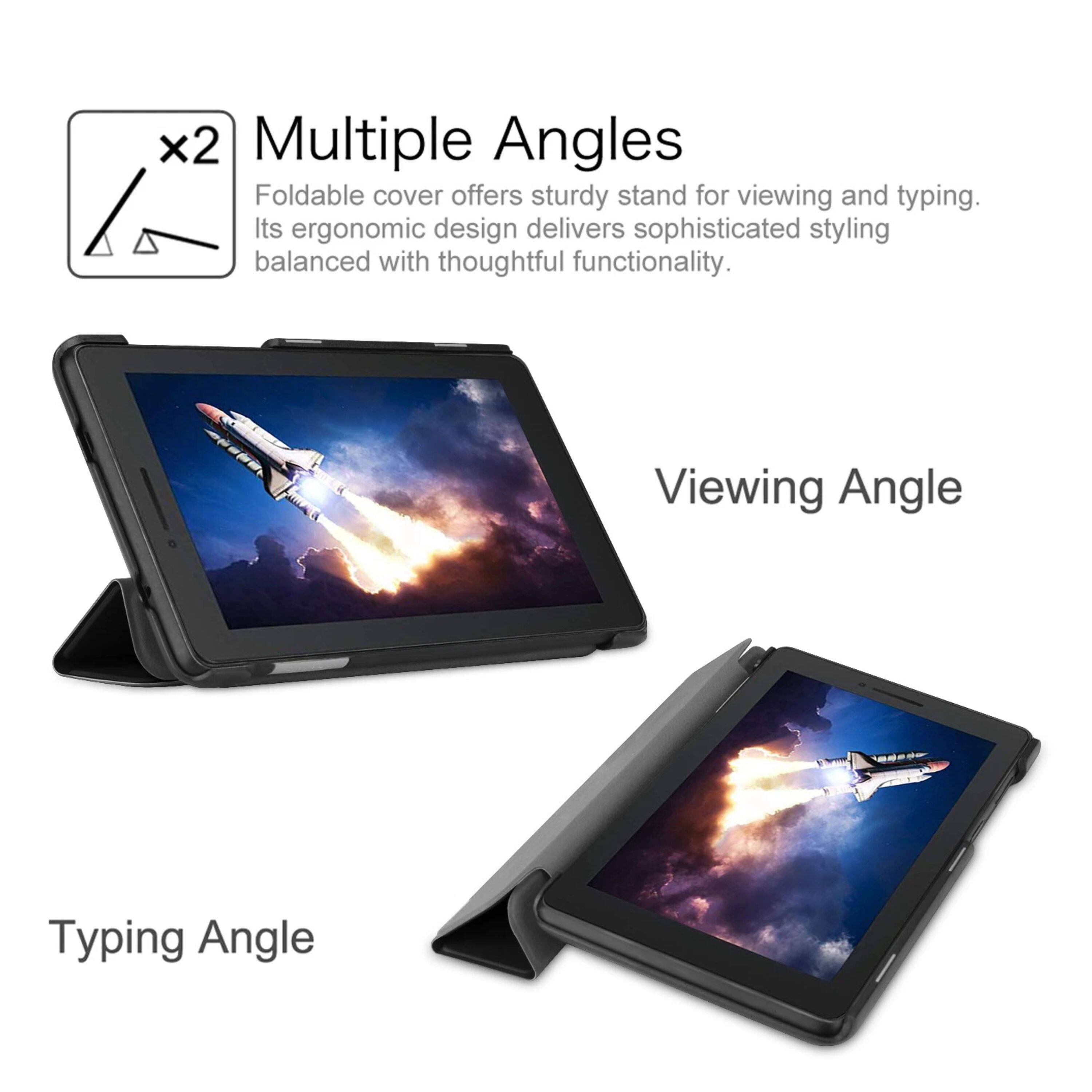 Multiple Angles

Foldable cover offers sturdy stand for viewing and typing. Its ergonomic design delivers sophisticated styling balanced with thoughtful functionality.

Viewing Angle

Typing Angle