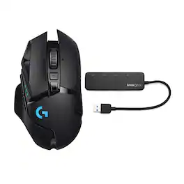 Logitech - G502 Light Speed Wireless Gaming Mouse and Knox Gear 4-Port USB 3.0 Hub - Wireless - Black