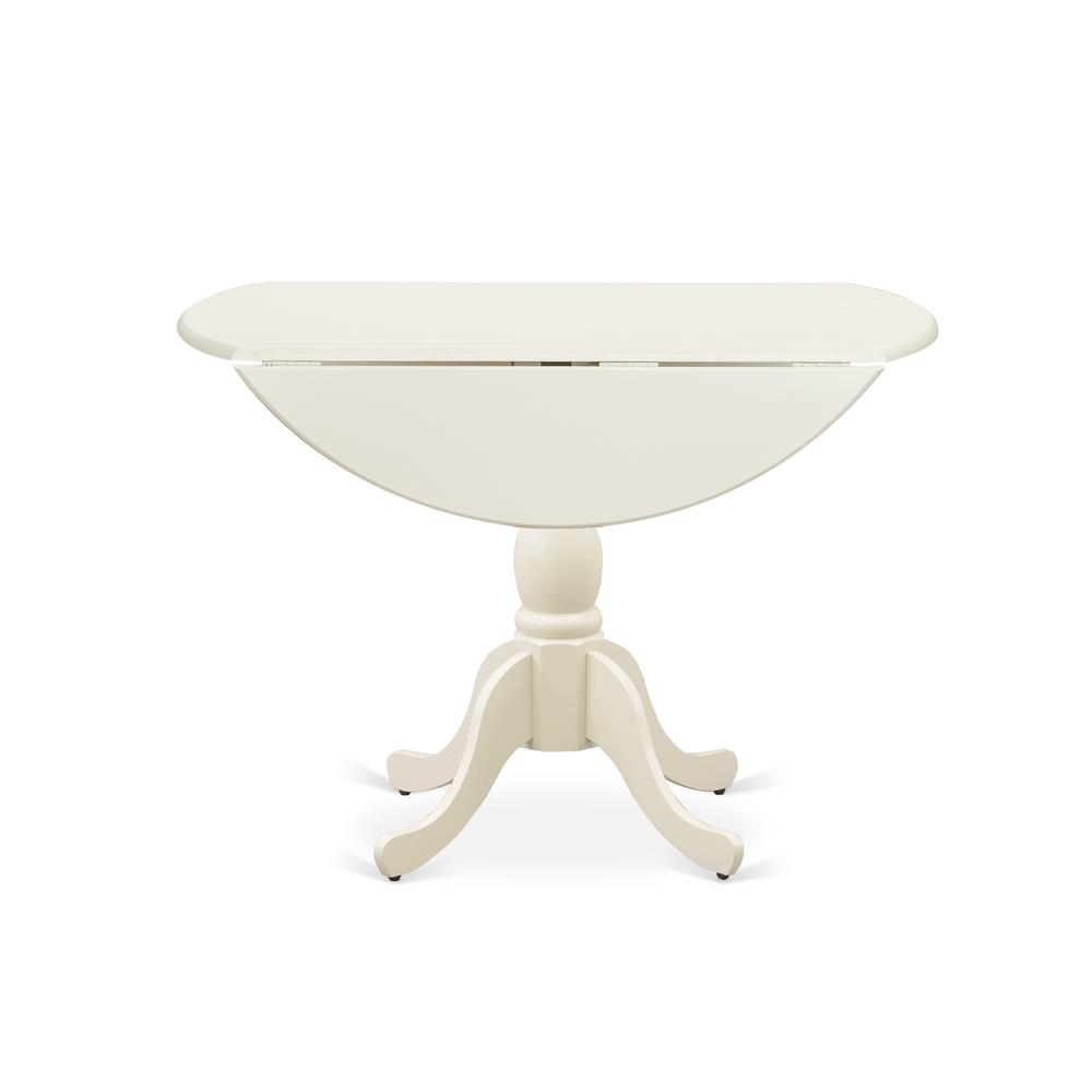 Alt View 2. East West Furniture - Round Wood Table Linen White Color Drops Leave Table Top Surface and Asian Wood Dining Table Pedestal Legs - White.