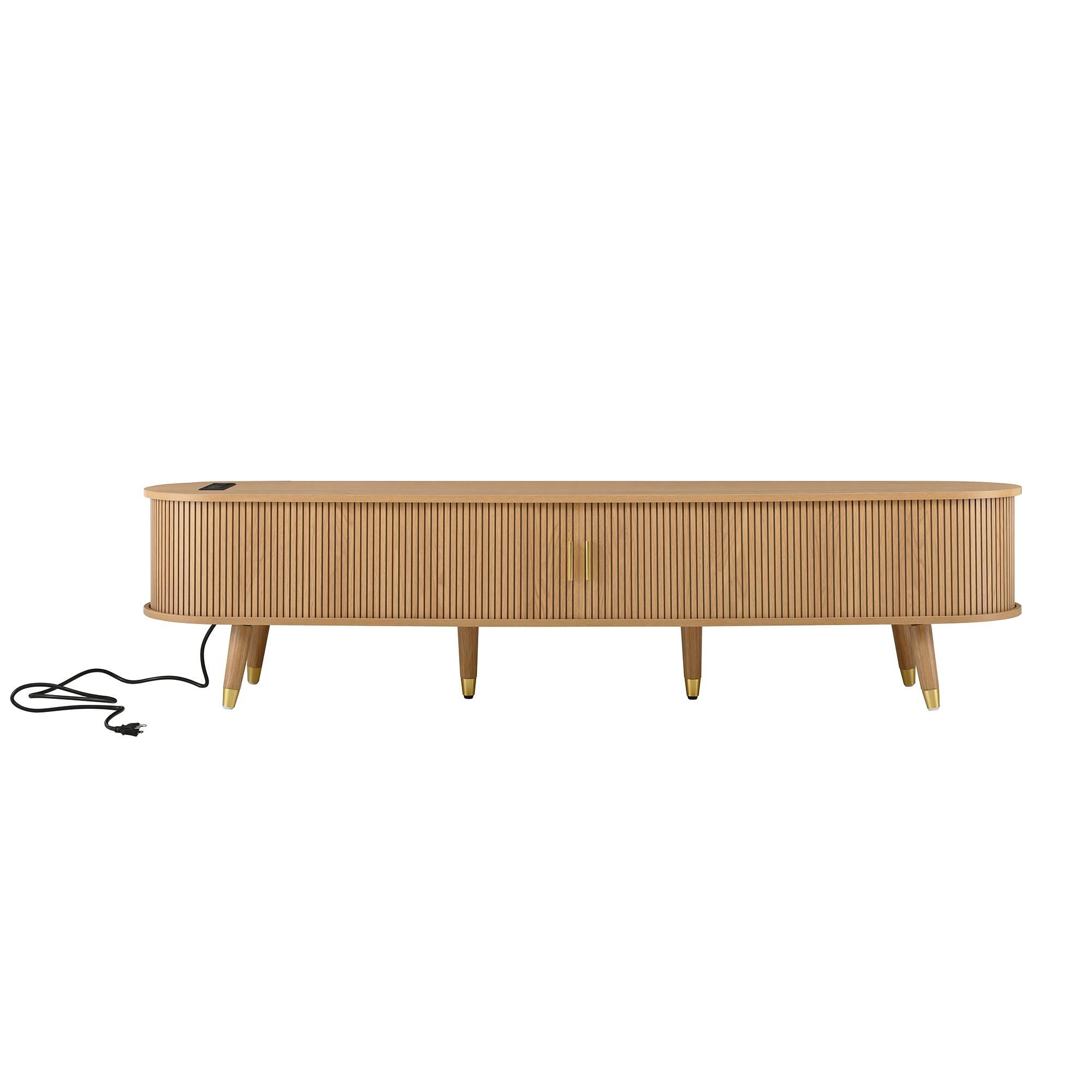 Alt View 6. TinyHomie - Wooden Oval Fluted TV Stand with Charging Station for TV up to 80in Mid-Century Media Console with Sliding Tambour Door - Natural.