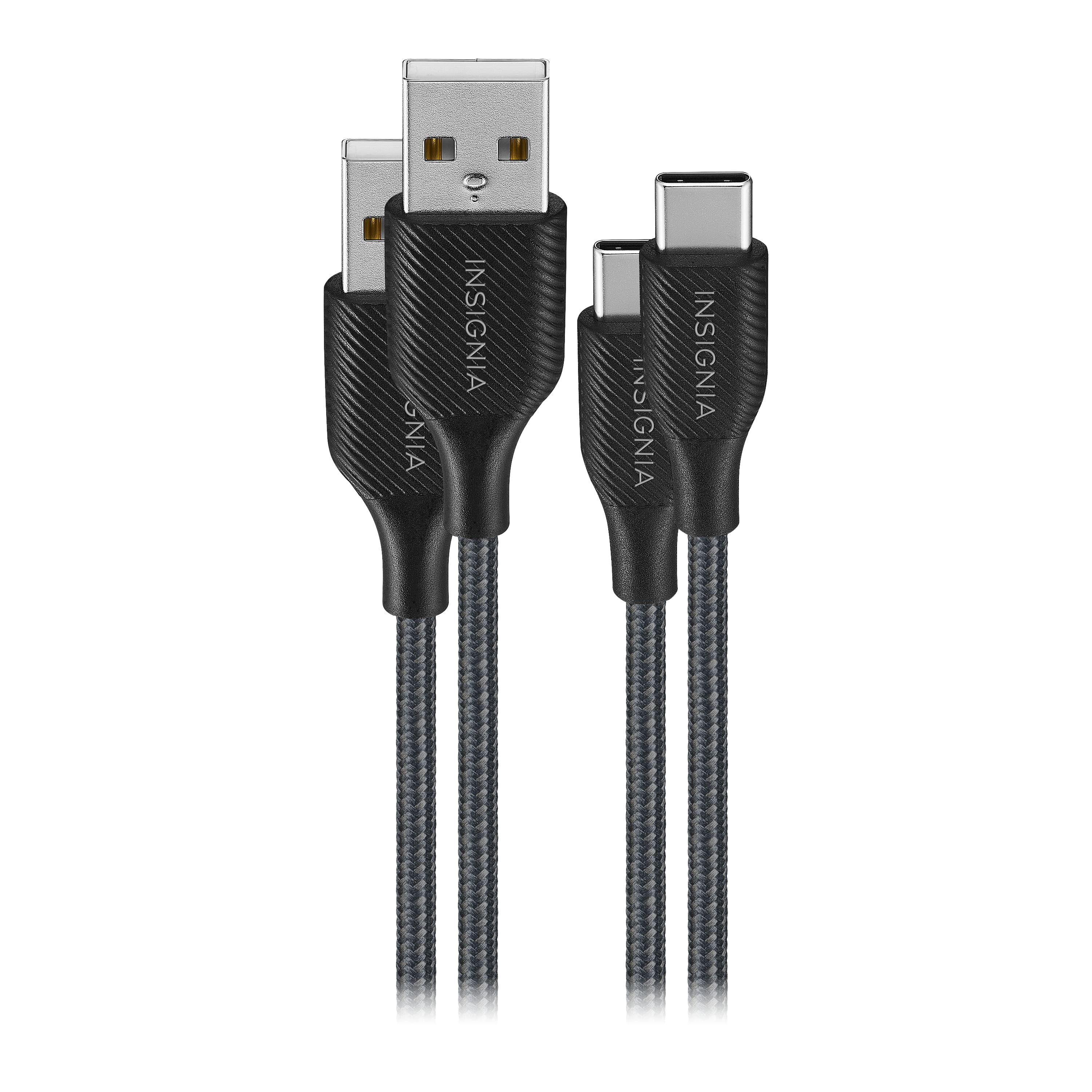 Insignia™ - 6' USB to USB-C Braided Charge-and-Sync Cables (2-Pack) - Black - Front_Zoom