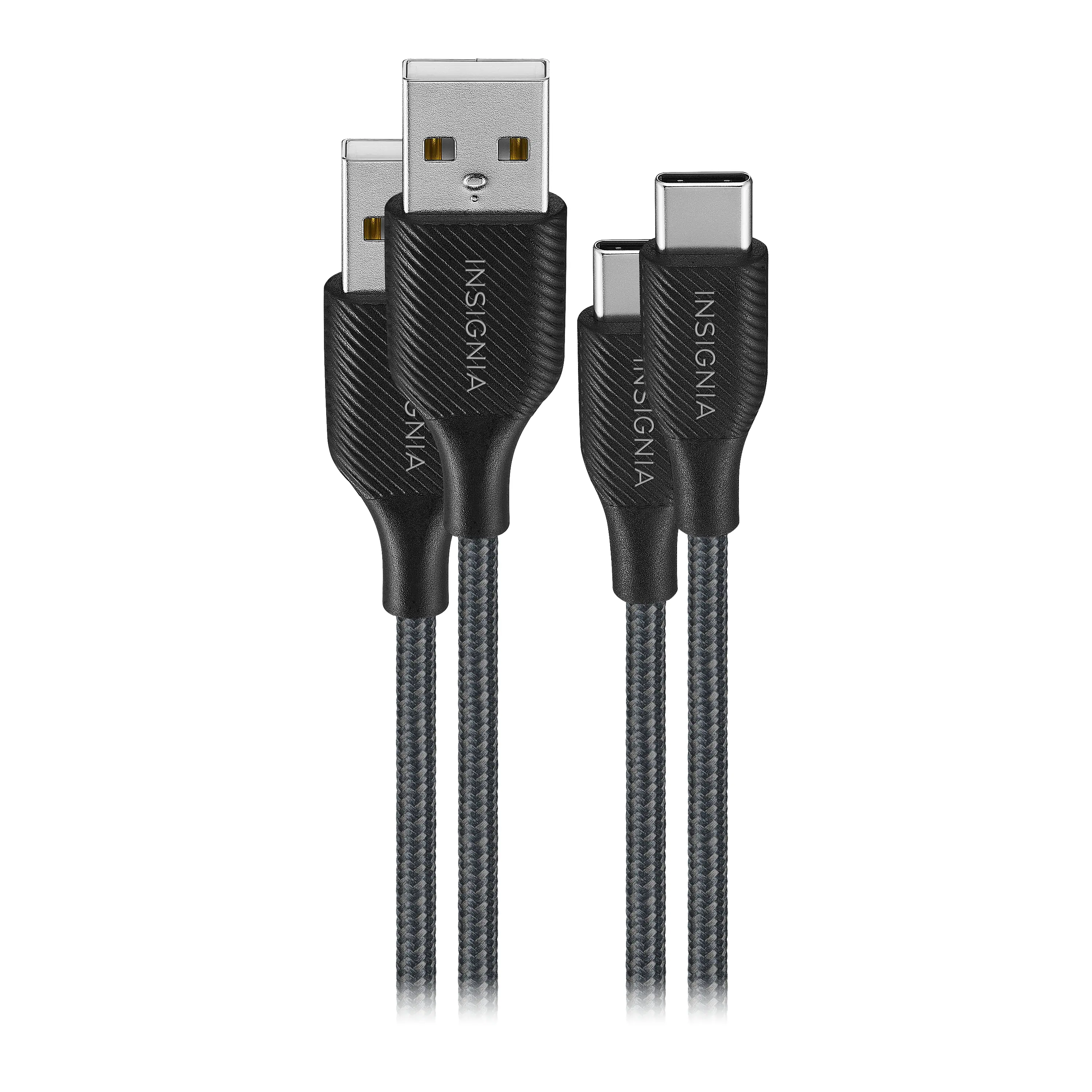 Insignia™ - 6' USB to USB-C Braided Charge-and-Sync Cables (2-Pack) - Black