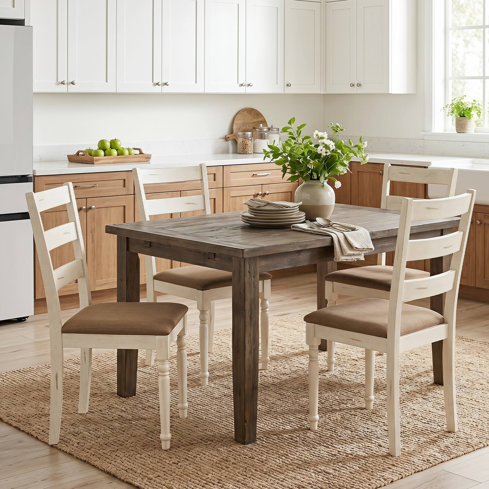 Alt View 1. Costway - Costway Rubber Wood Dining Chairs Set of 2 with Soft Padded Seat & Breathable Linen Fabric - White+Brown.