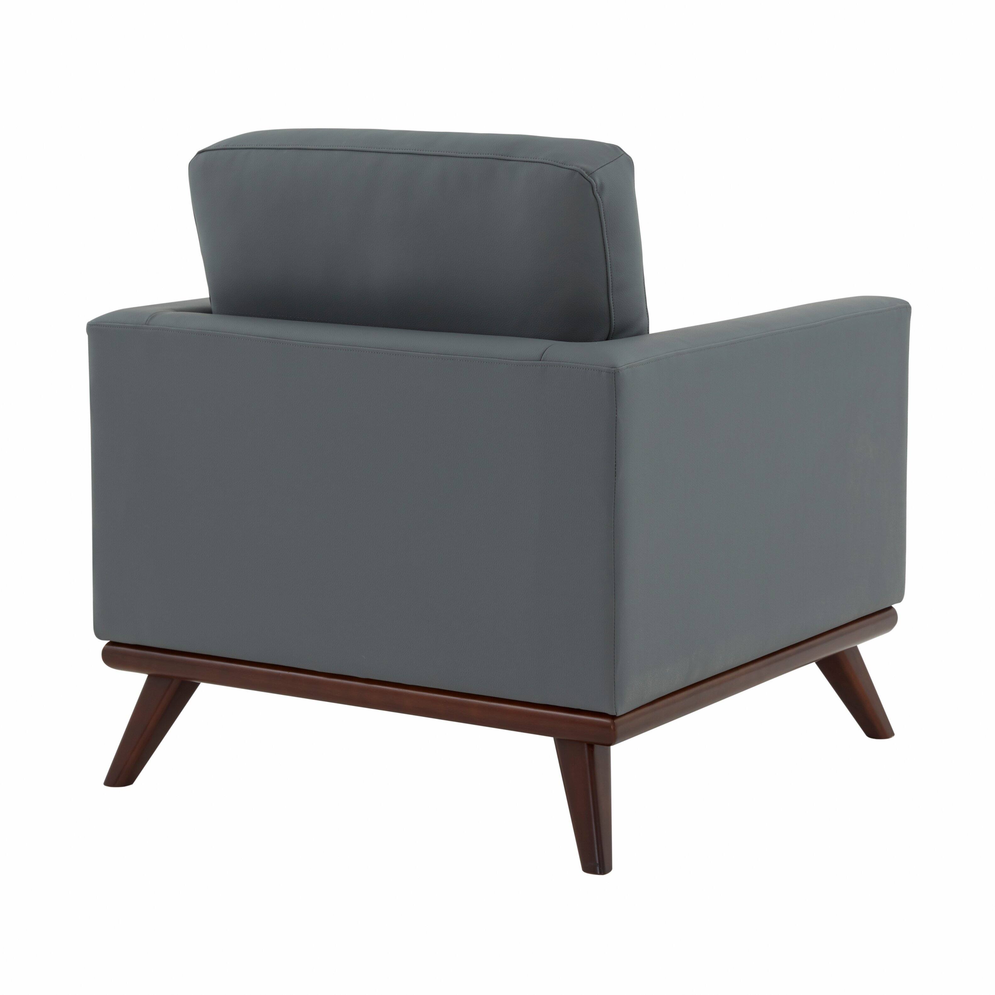 Alt View 4. LeisureMod - Chester Mid-Century Modern Leather Accent Chair, Birch Wood Frame Armchair - Easy Assembly - Grey.