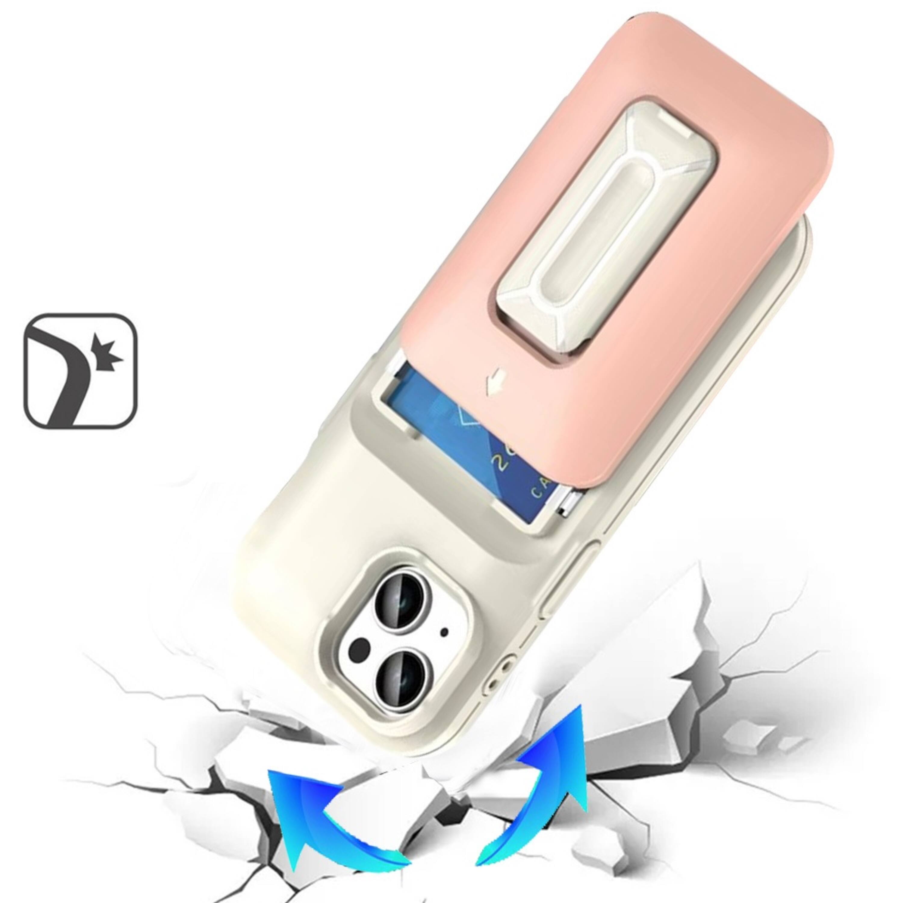 Left. Kitcheniva - Card Holder Kickstand And Strap Phone Case With Tempered Glass For iPhone 13/14 Beige Light Pink - Beige+Light Pink.