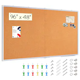 HOMLUX - Large Cork Board 96 x 48 in, Bulletin Boardss, 8'x 4' Extra Aluminum Framed Corkboard, Foldable Wall Mounted Back - White