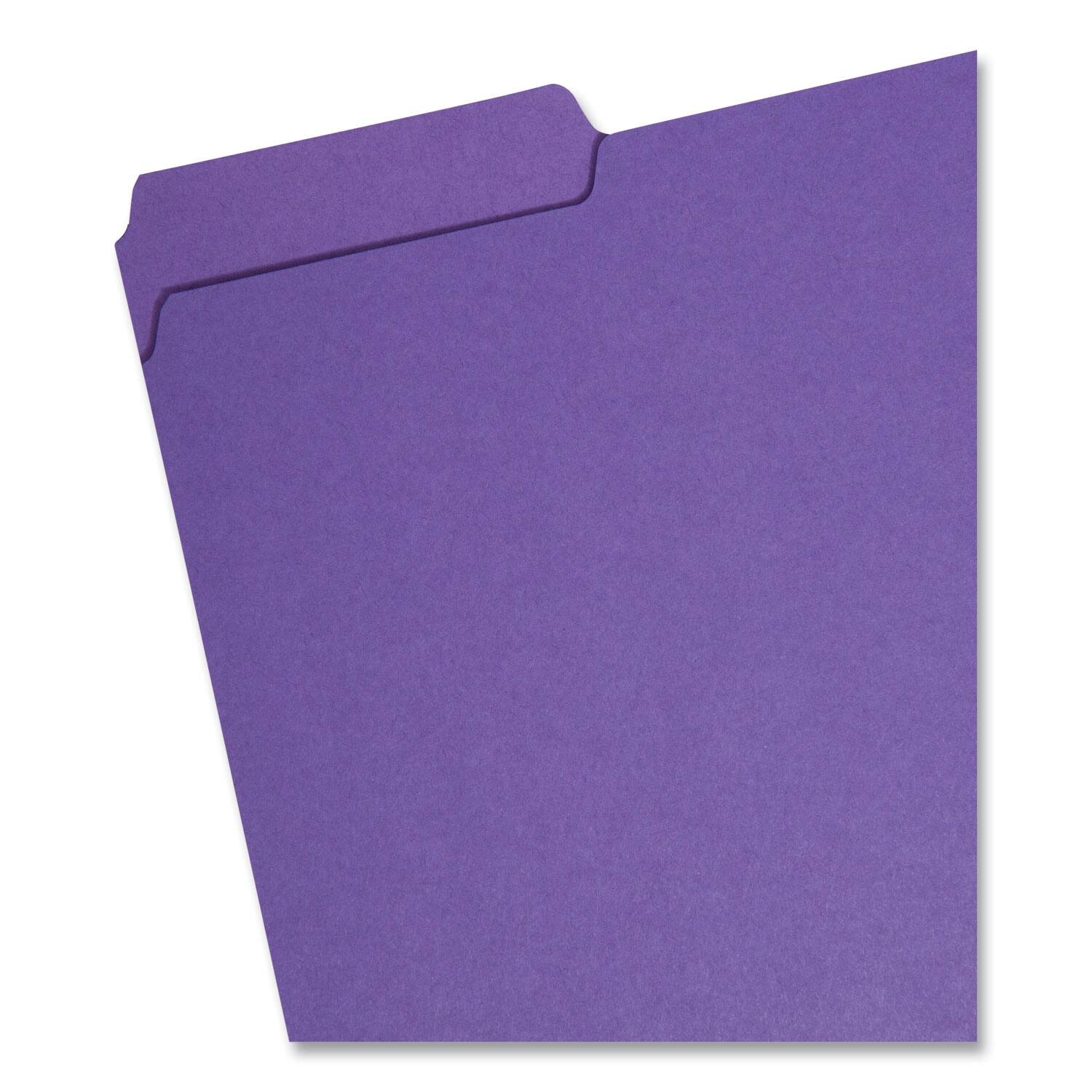 Angle. Smead Manufacturing - Interior File Folders, 1/3-Cut Tabs: Assorted, Letter Size, 0.75" Expansion, Purple, 100/Box.