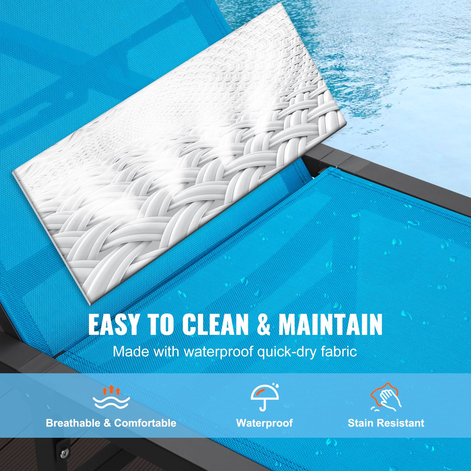 EASY TO CLEAN & MAINTAIN  
Made with waterproof quick-dry fabric  

Breathable & Comfortable  
Waterproof  
Stain Resistant