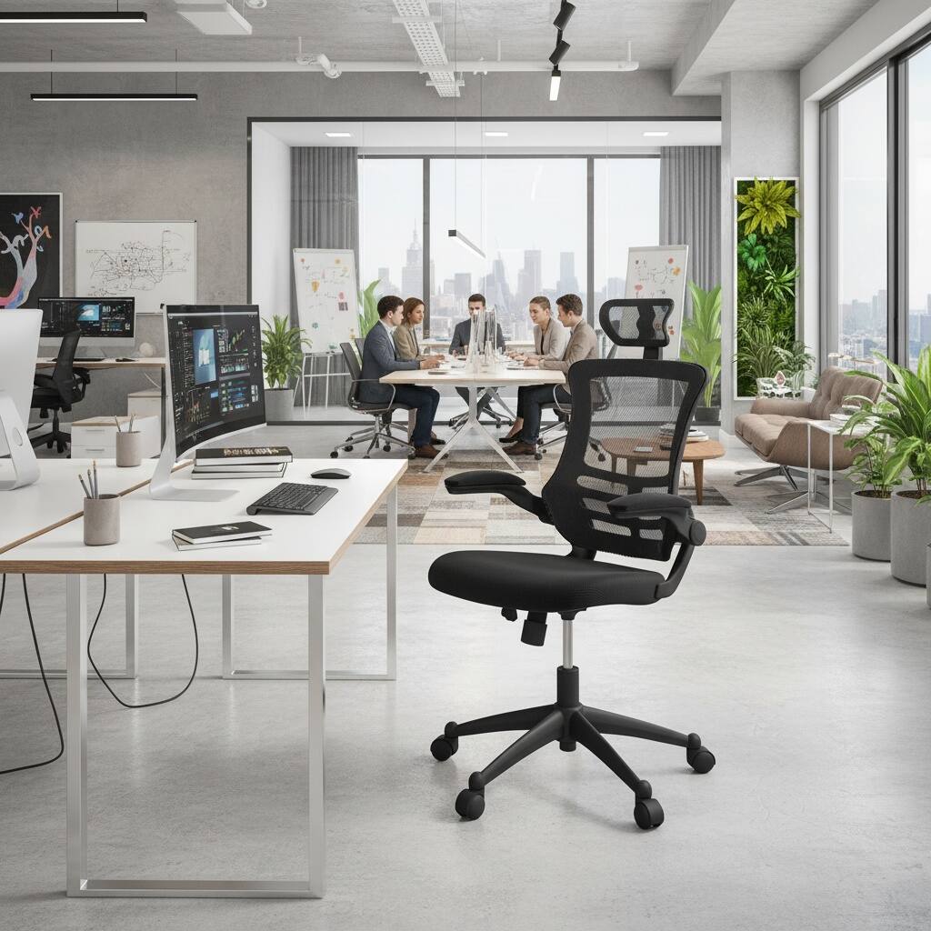 Alt View 6. Forest'nSky - Techni Mobili High-Back Mesh Executive Office Chair with Headrest & Flip-Up Arms, Black - Black.