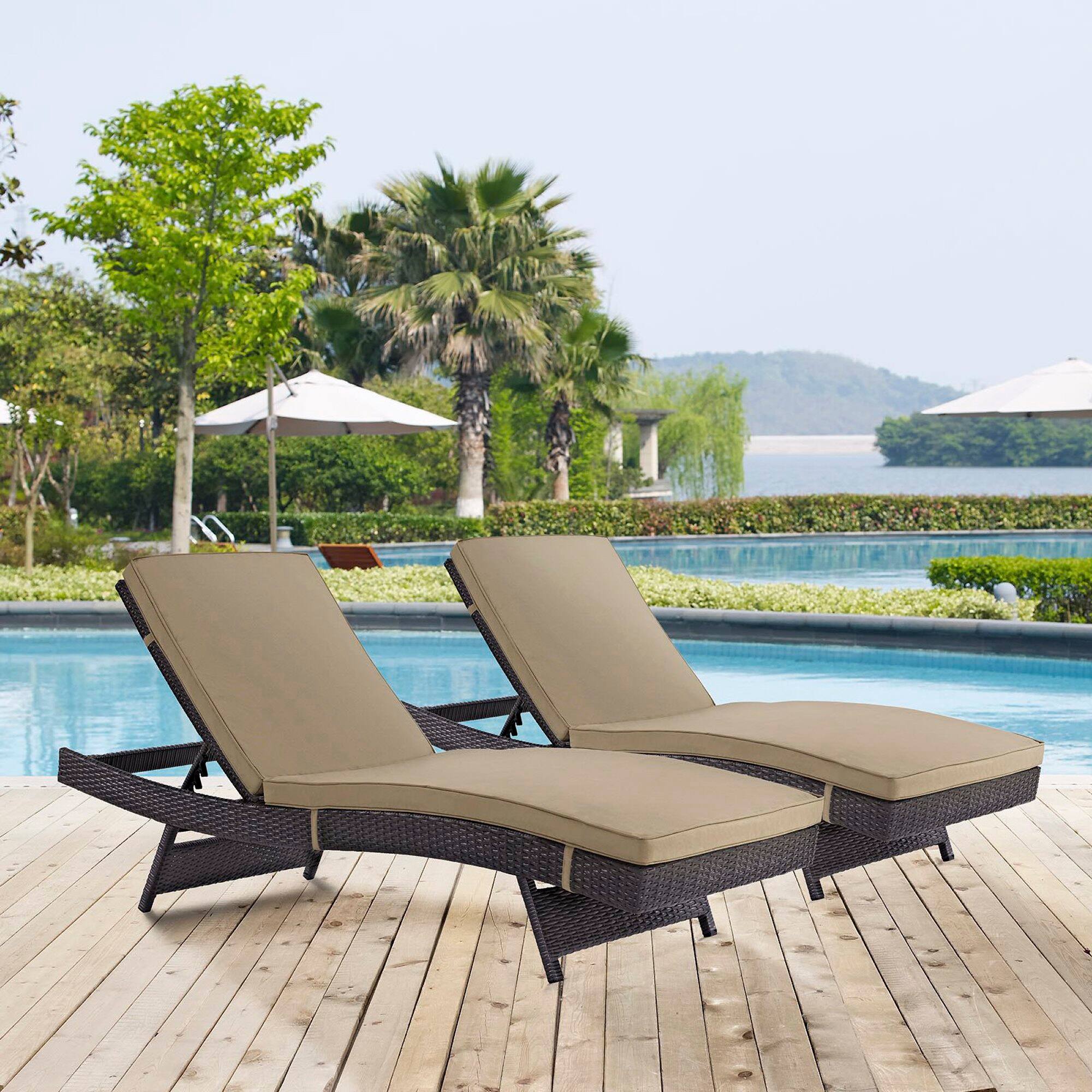 Back. Modway - Convene Outdoor Patio Chaise Set of 2 - Espresso Mocha.