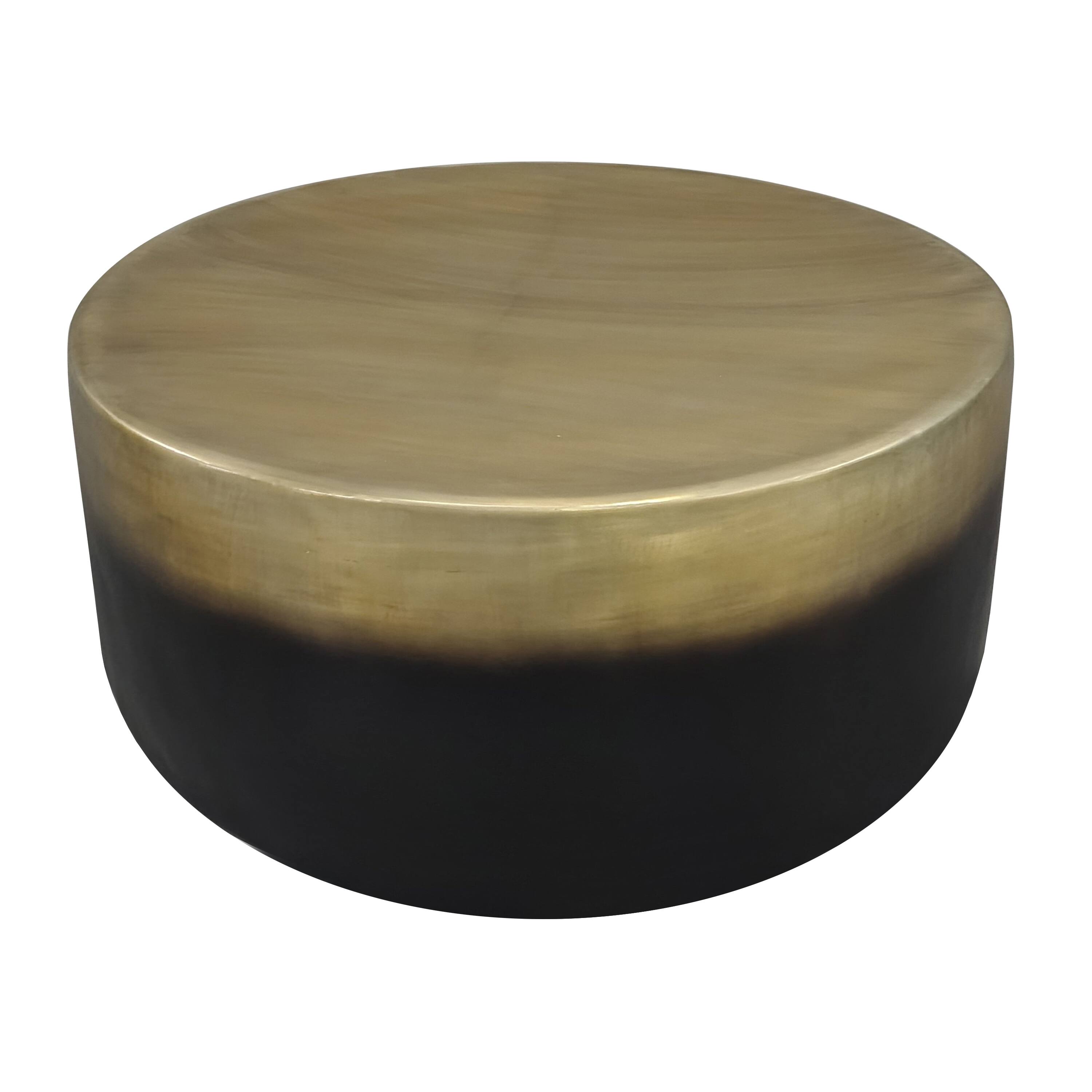 Alt View 2. Manhattan Lane - Dyan Coffee Table, 34.5 Inch Round Drum Shape - Antique Brass, Black.