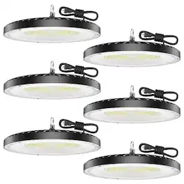 Akofun - 6 Pack LED High Bay Light 150W,21000lm,5000K,UFO Light with Hook & 4' Cable,IP65 Waterproof for Warehouse,Workshop - White