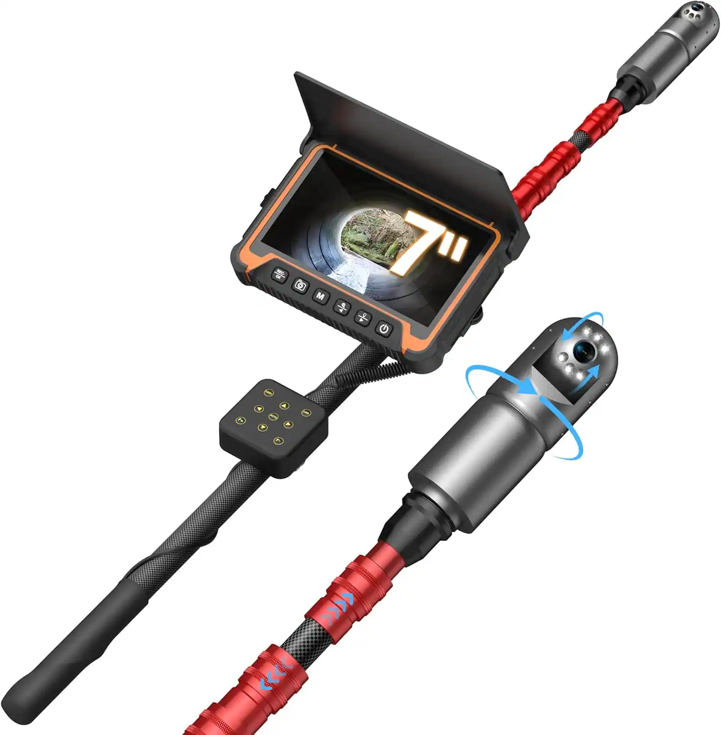 Front. Aukfa - Endoscope Camera - 7" HD with 360° Rotating Head, 3M Telescopic Pole, IP68, for Search/Rescue/Car Inspection.