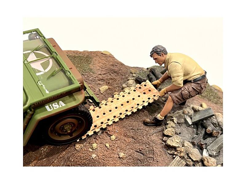 Alt View 2. American Diorama - "4X4 Mechanic" Figure 2 with Board Accessory for 1/18 Scale Models by American Diorama.