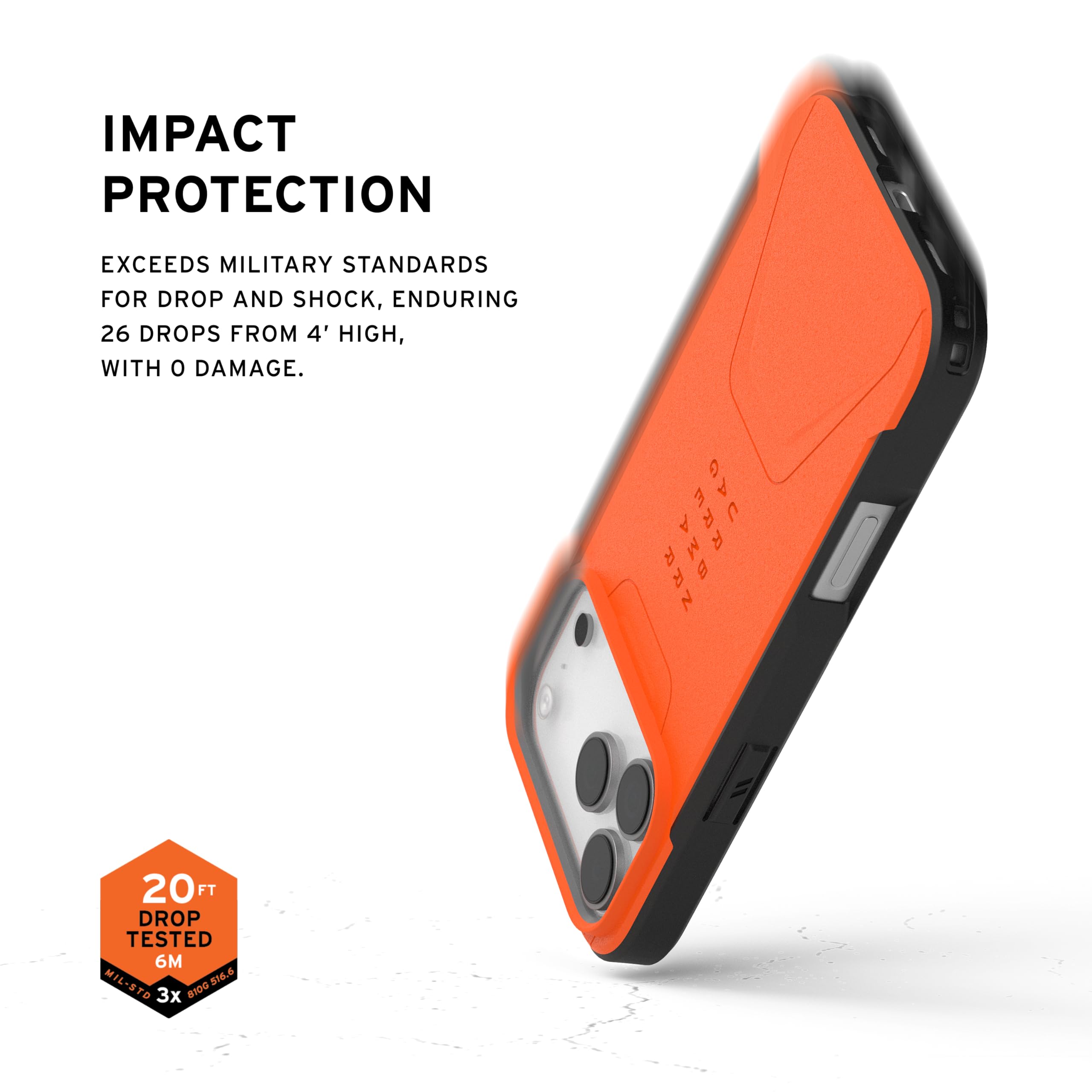 IMPACT PROTECTION

EXCEEDS MILITARY STANDARDS FOR DROP AND SHOCK, ENDURING 26 DROPS FROM 4' HIGH, WITH 0 DAMAGE.

20 FT DROP TESTED 6M

MIL-STD 8100.536.6

3x 81D0