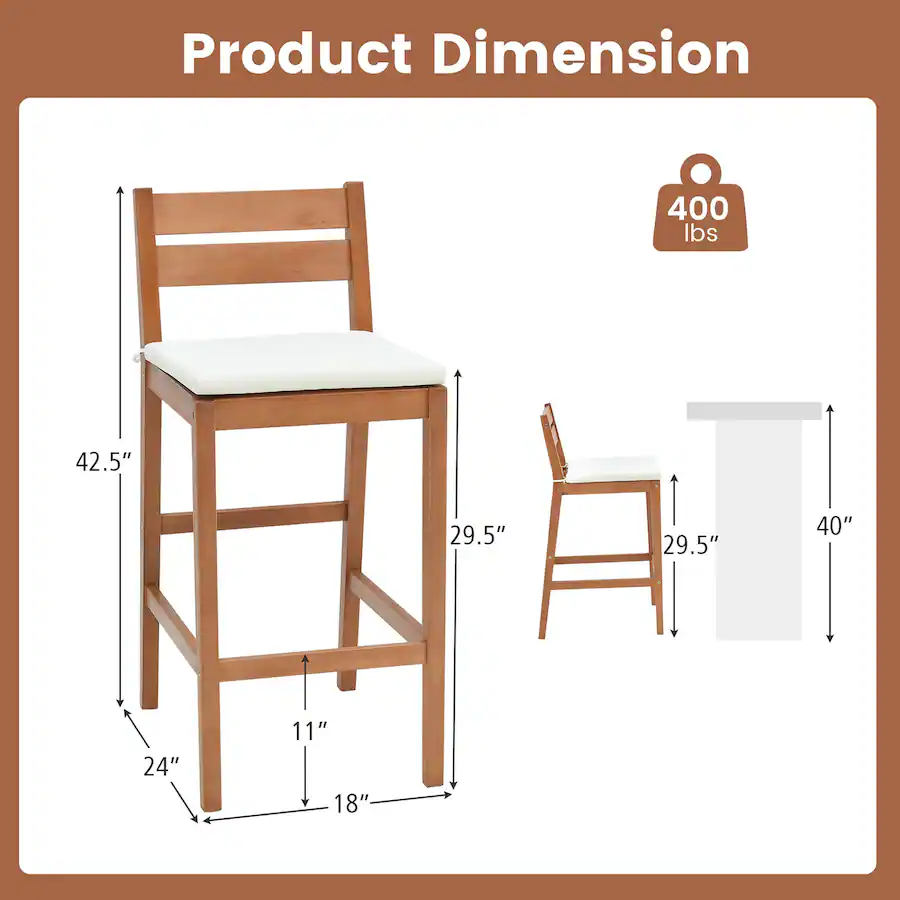 Stools Gymax Patio Eucalyptus Wood Bar Stools Set of 4 Outdoor Bar Height ...