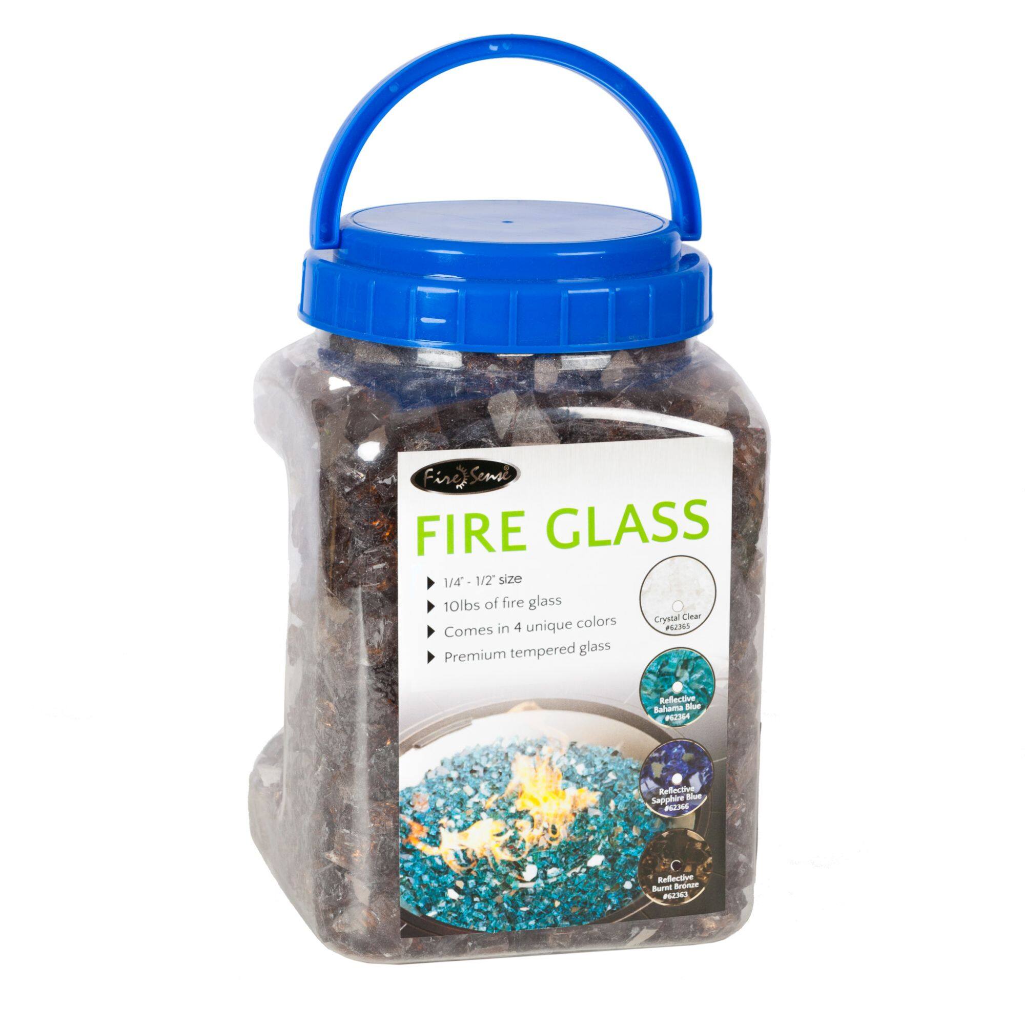 Fire Sense FIRE GLASS 1/4 1/2 size 10lbs of fire glass Crystal Clear in 4 unique colors P3S Comes Premium tempered glass Reective d Baharma - Aefeti Sopphaw te H Refective - F