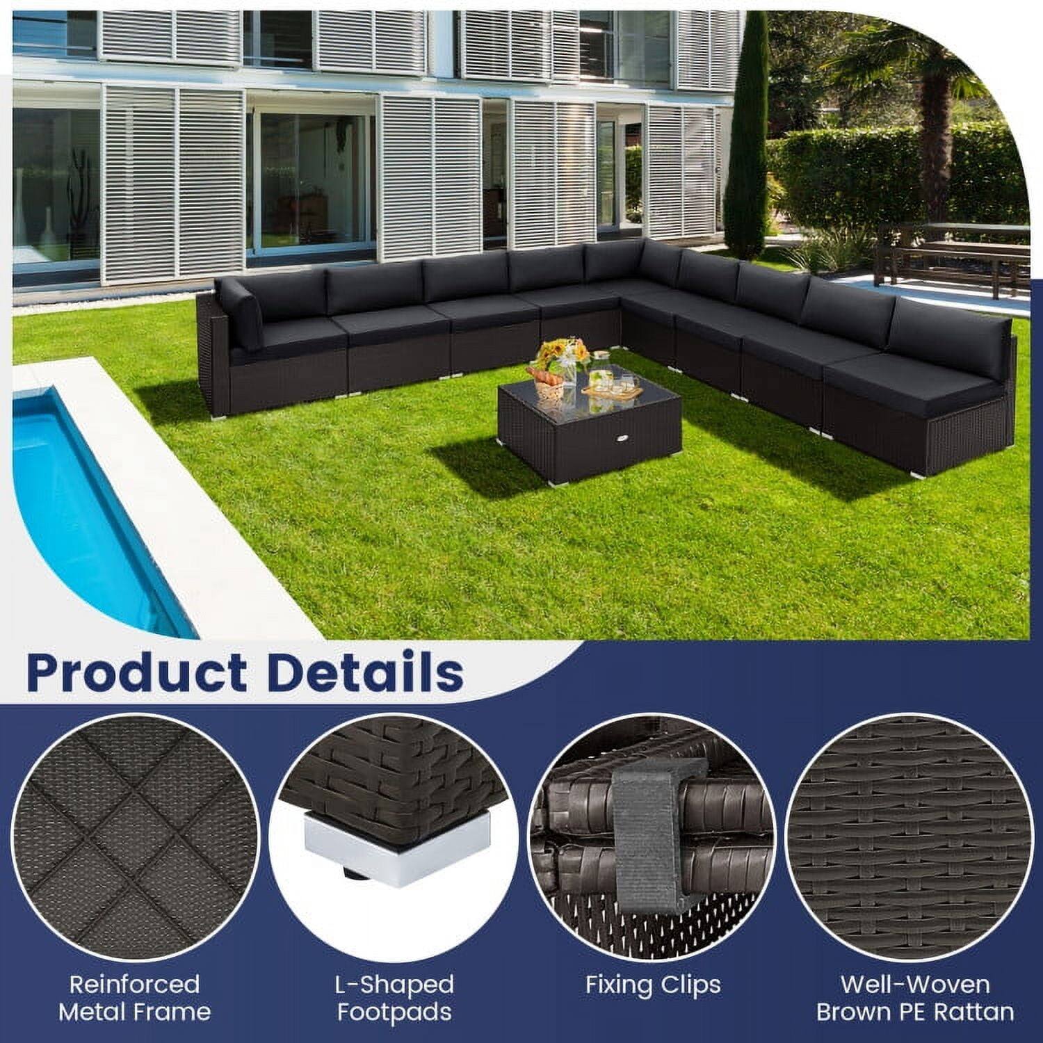 Product Details  
- Reinforced Metal Frame  
- L-Shaped Footpads  
- Fixing Clips  
- Well-Woven Brown PE Rattan