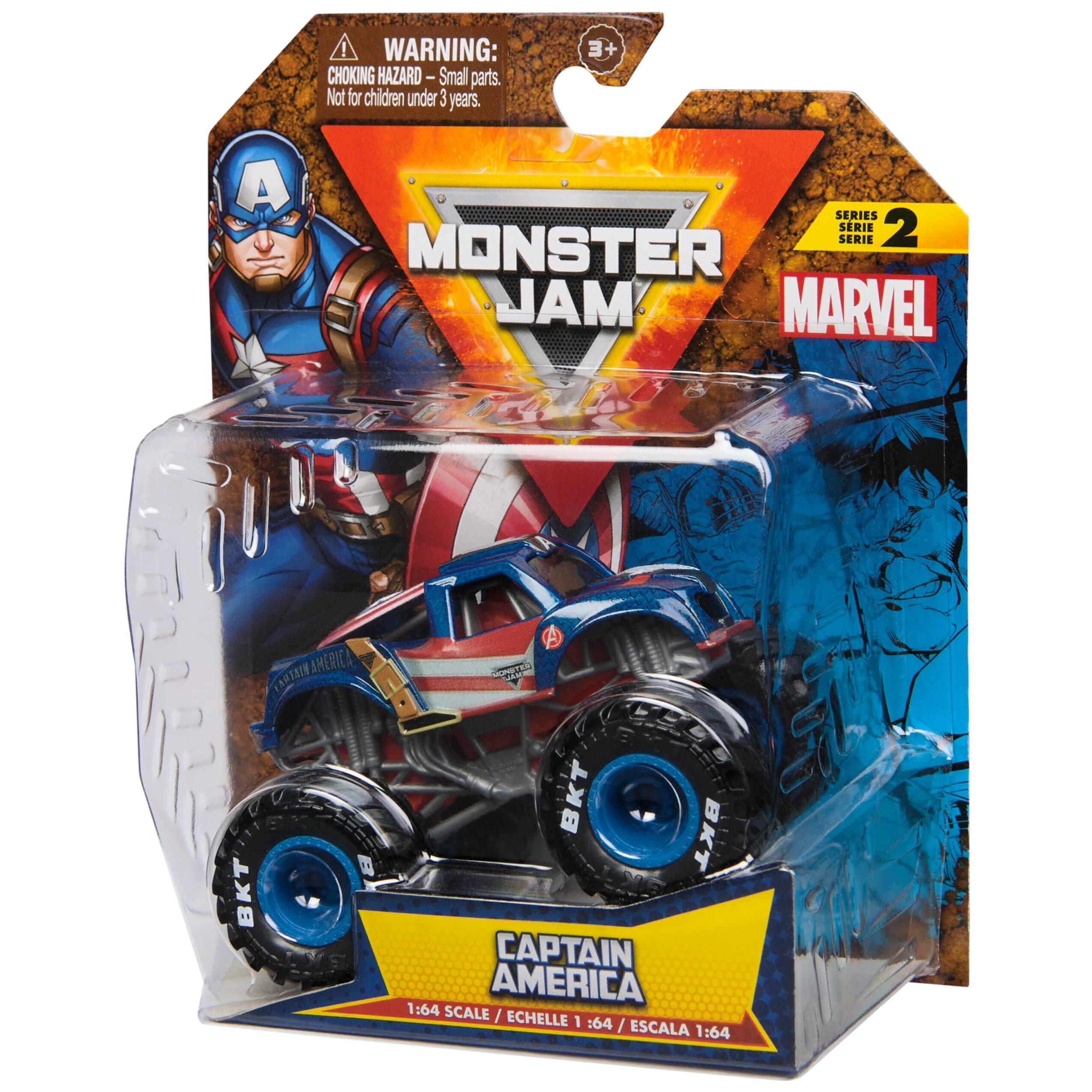 WARNING: CHOKING HAZARD - Small parts. Not for children under 3 years.

3 A SERIES SERIE 2 SERIE MONSTER JAM MARVEL

CAPTAIN AMERICA 1:64 SCALE / ECHELLE 1:64 / ESCALA 1:64