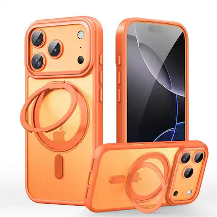 Front. SKRAN - Pivot Stand Case for iPhone 17 Pro - 360° Magnetic Rotating Bracket, Magnetic Adsorption Phone Case - Orange.