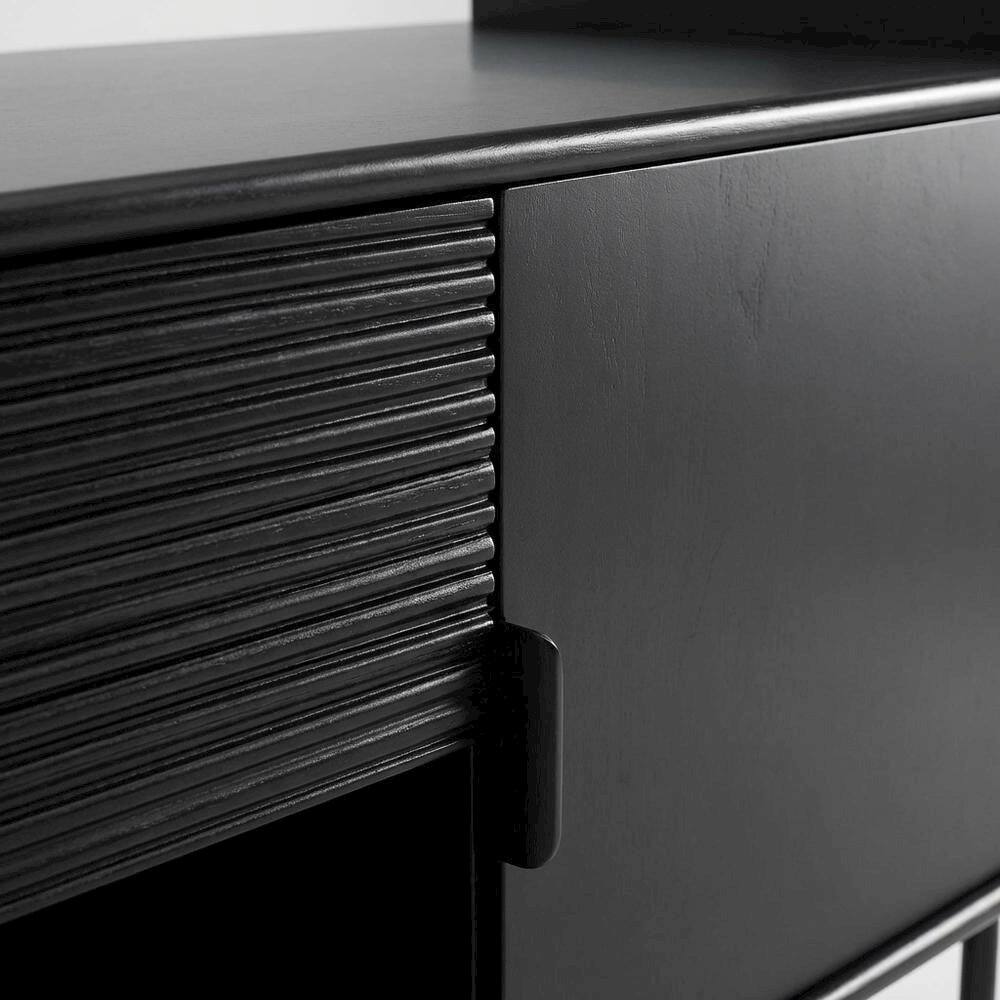 Alt View 4. Starlight Canyon Home - Black modern TV stand with storage drawers and cabinet doors - Blue.