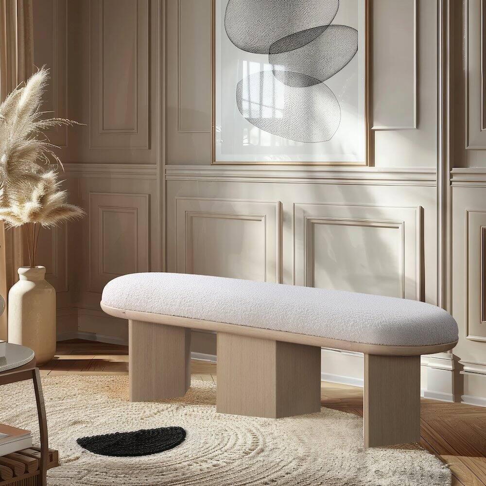 Alt View 1. Meridian Furniture - Wilshire Cream Boucle Fabric Bench - Beige.