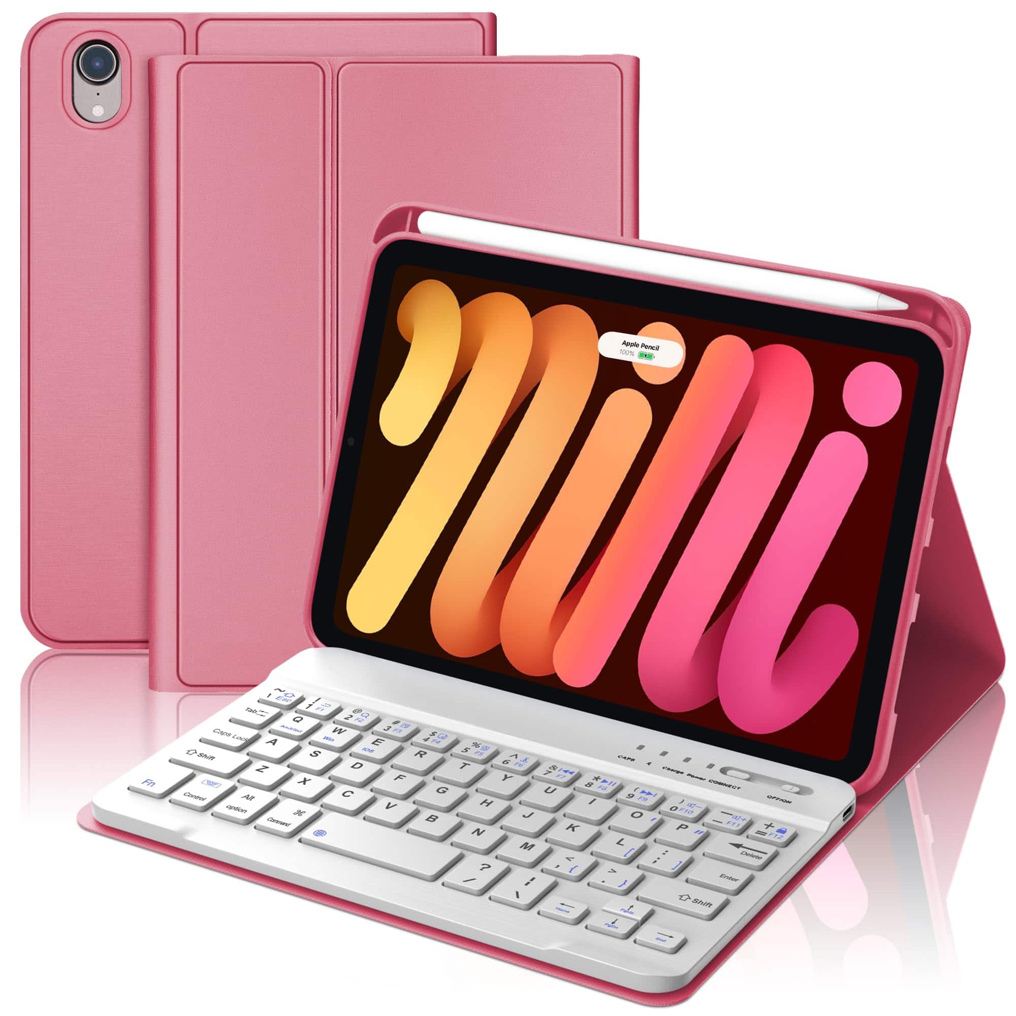 Pacoar Cade - Ipad Mini 7th (a17 Pro 2024) Case For 6th Gen2021-8.3in Wireless Keypad A17 8.3'' With Pen Slot Smart Cover Mini-7/6 - Pink
