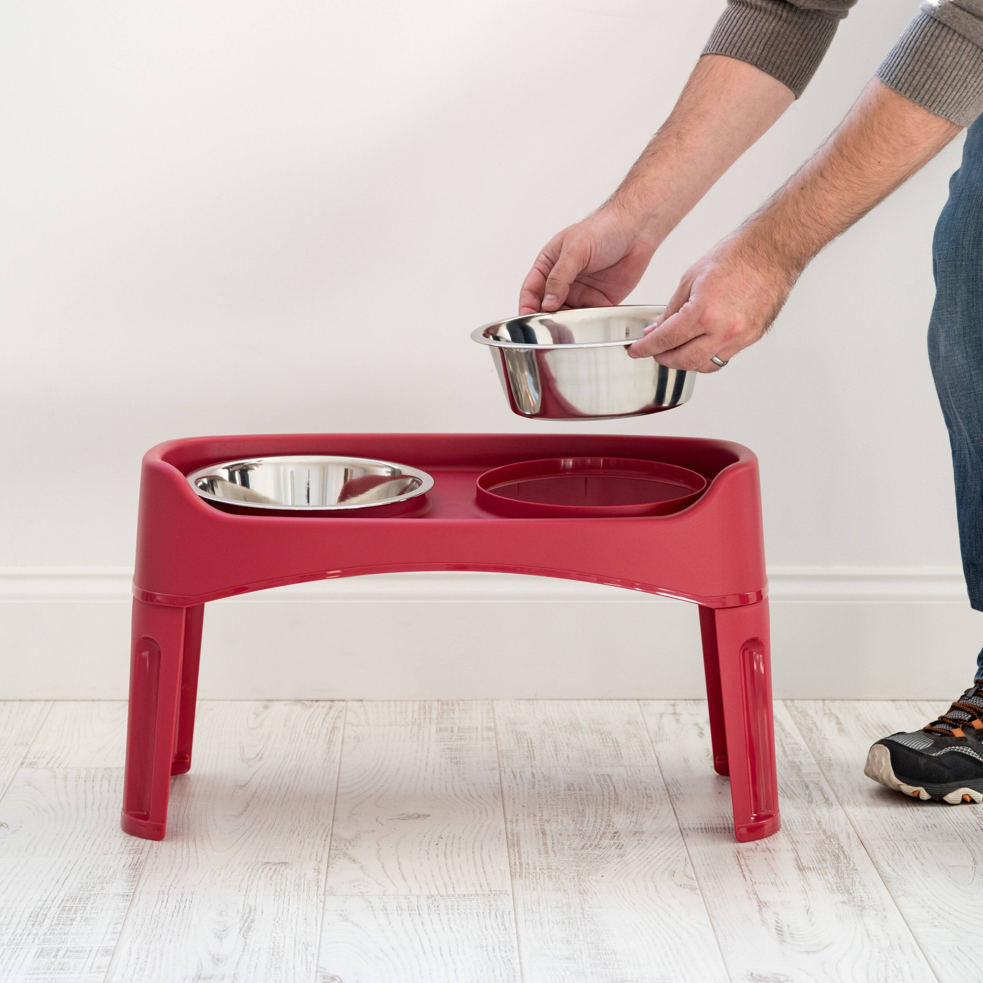 Alt View 4. IRIS USA - IRIS USA Elevated Dog Bowls, Adjustable Height, 2 Thick 64 oz Stainless Steel Bowls - Red.
