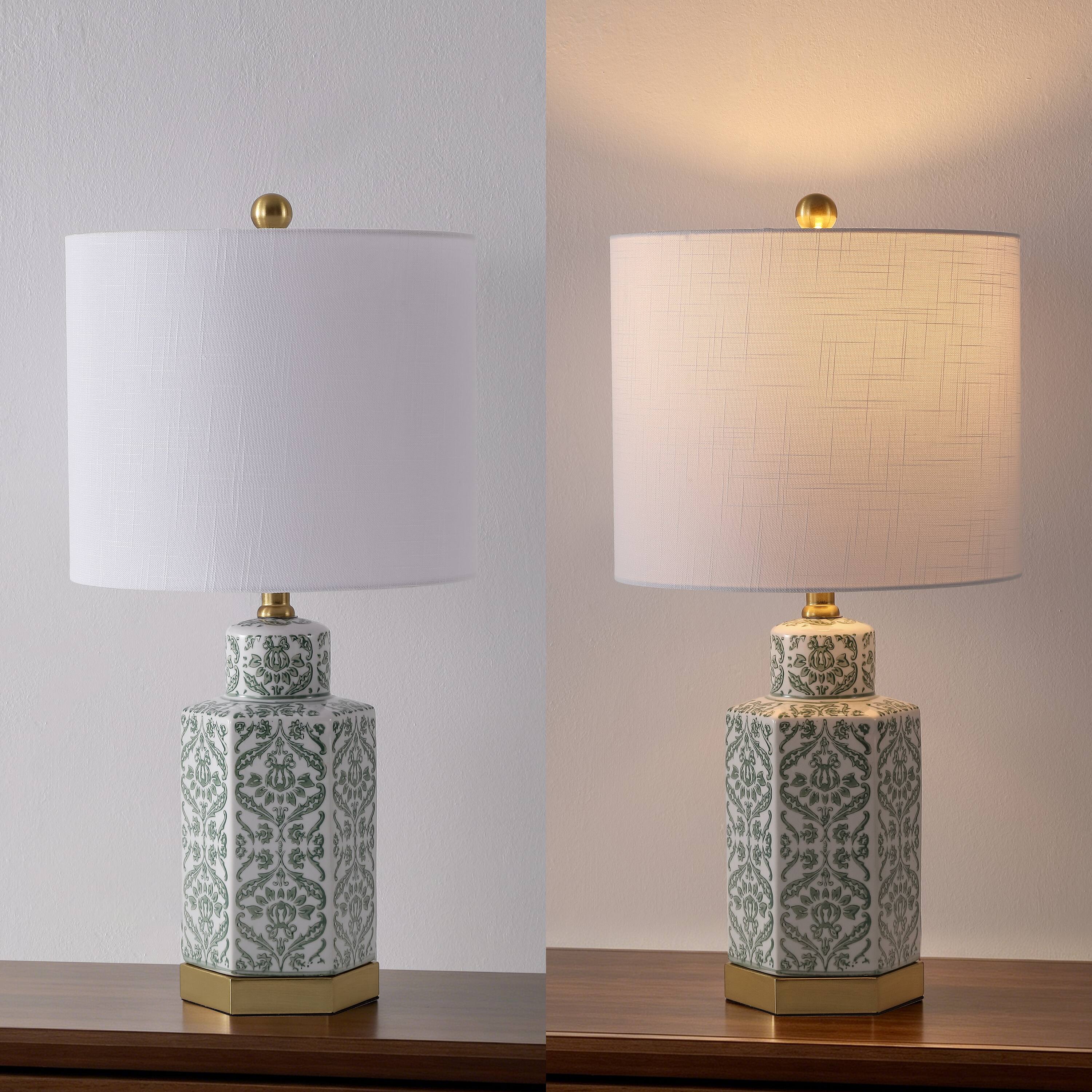Alt View 5. Jonathan Y - Diana 23.5" Classic Green and White Floral Ceramic Table Lamp with Brass Base, Traditional for Living Room - Green/White.
