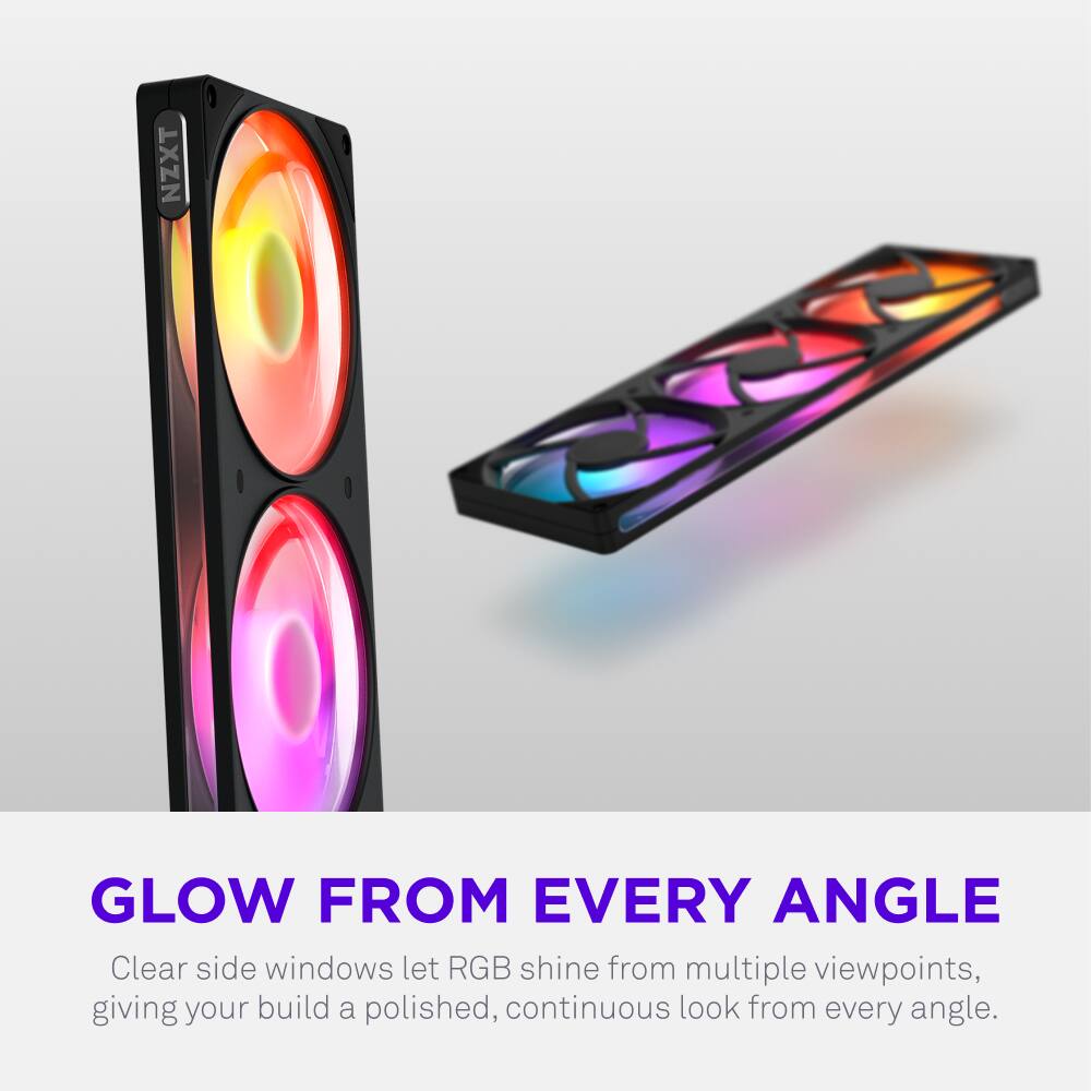 NZXT GLOW FROM EVERY ANGLE

Clear side windows let RGB shine from multiple viewpoints, giving your build a polished, continuous look from every angle.