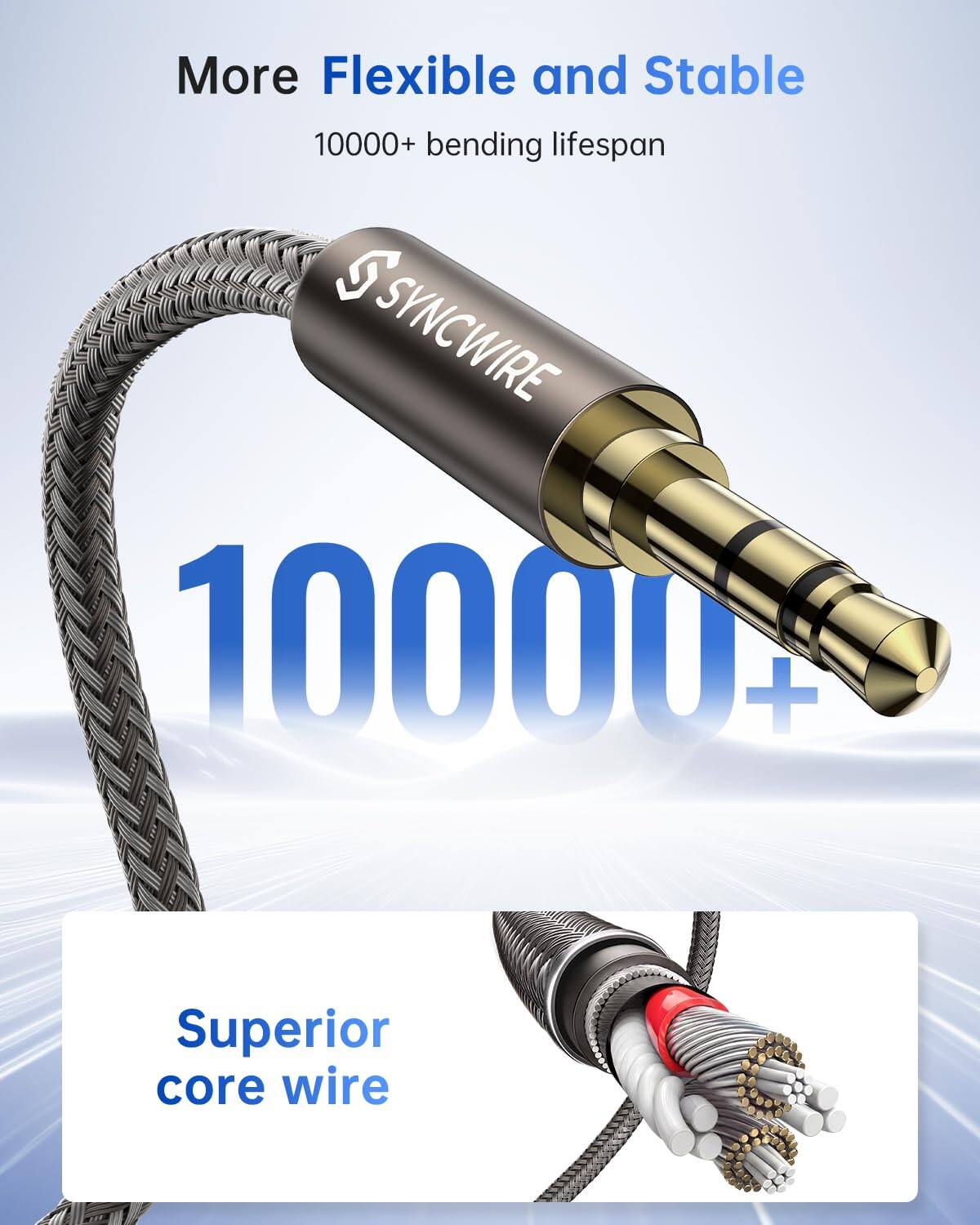 More Flexible and Stable  
10000+ bending lifespan  
SYNCWIRE  
Superior core wire