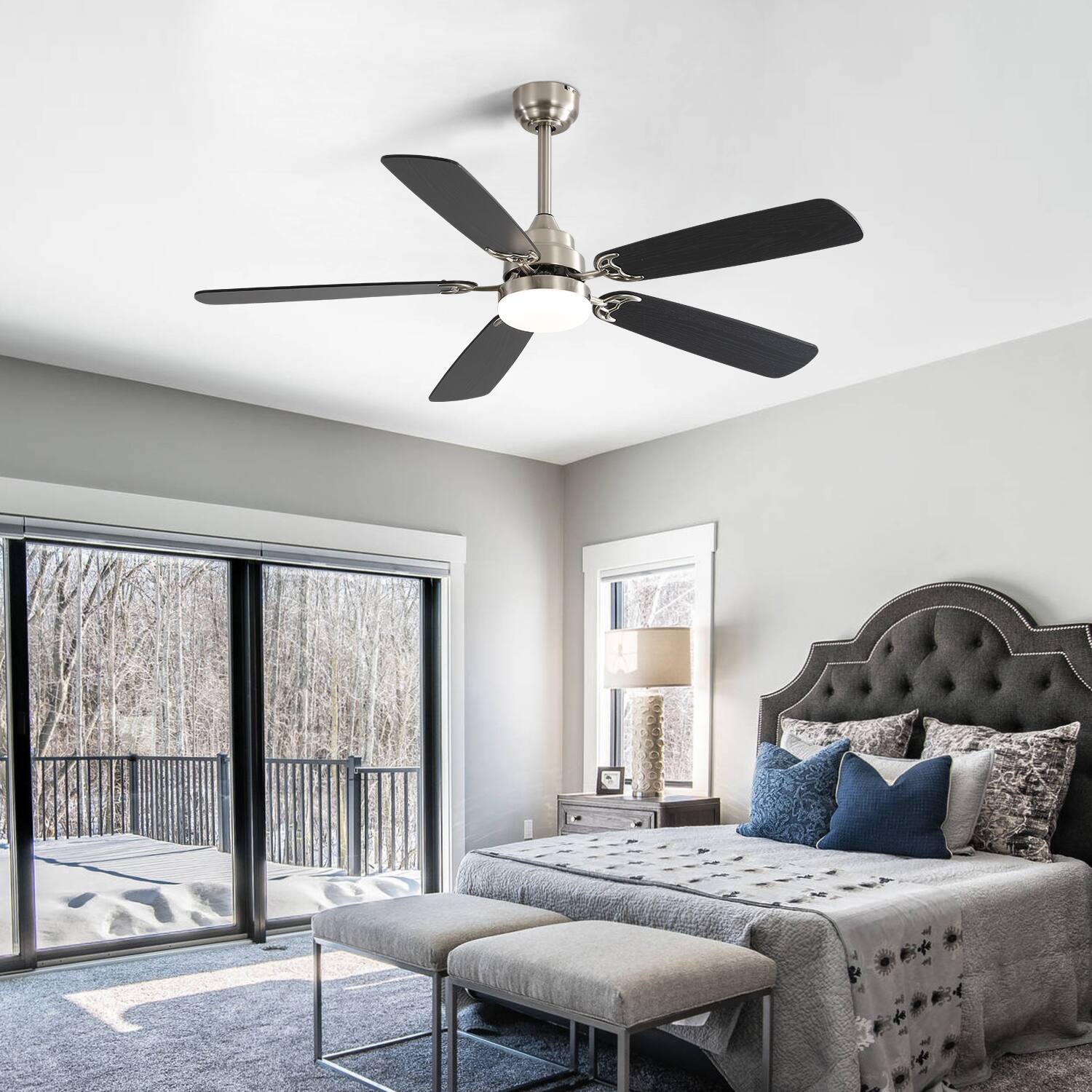 Alt View 5. Bestier - 52inch Ceiling Fan with LED Light, 6 Speed, 5 Blades Reversible Silent DC Motor Ceiling Fan with Timer, Black+Grey - Black+Grey.