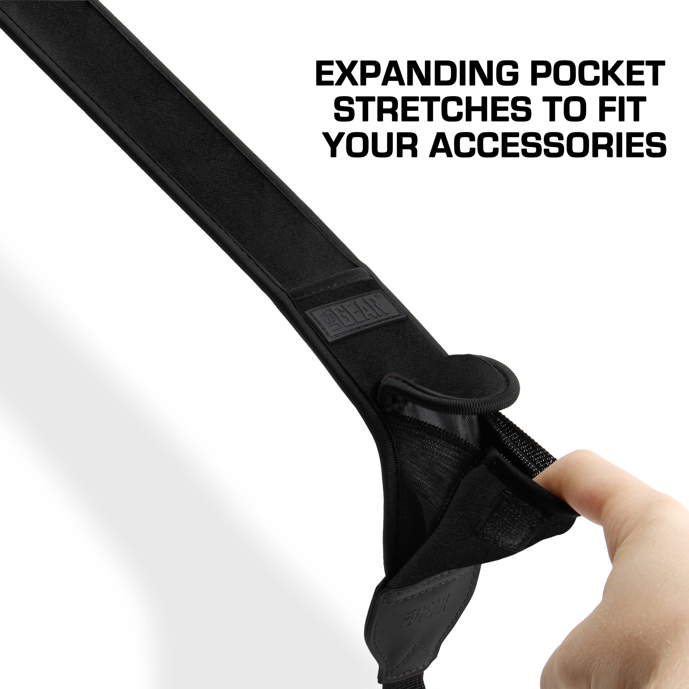 EXPANDING POCKET STRETCHES TO FIT YOUR ACCESSORIES