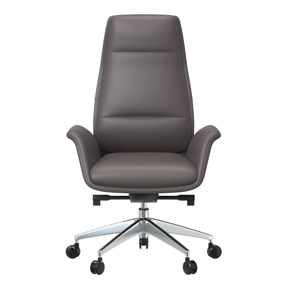 Back. LeisureMod - Summit High-Back Swivel Leather in Metal Frame Office Desk Chair with Adjustable Height, Tilt & Plush Cushion - Grey.