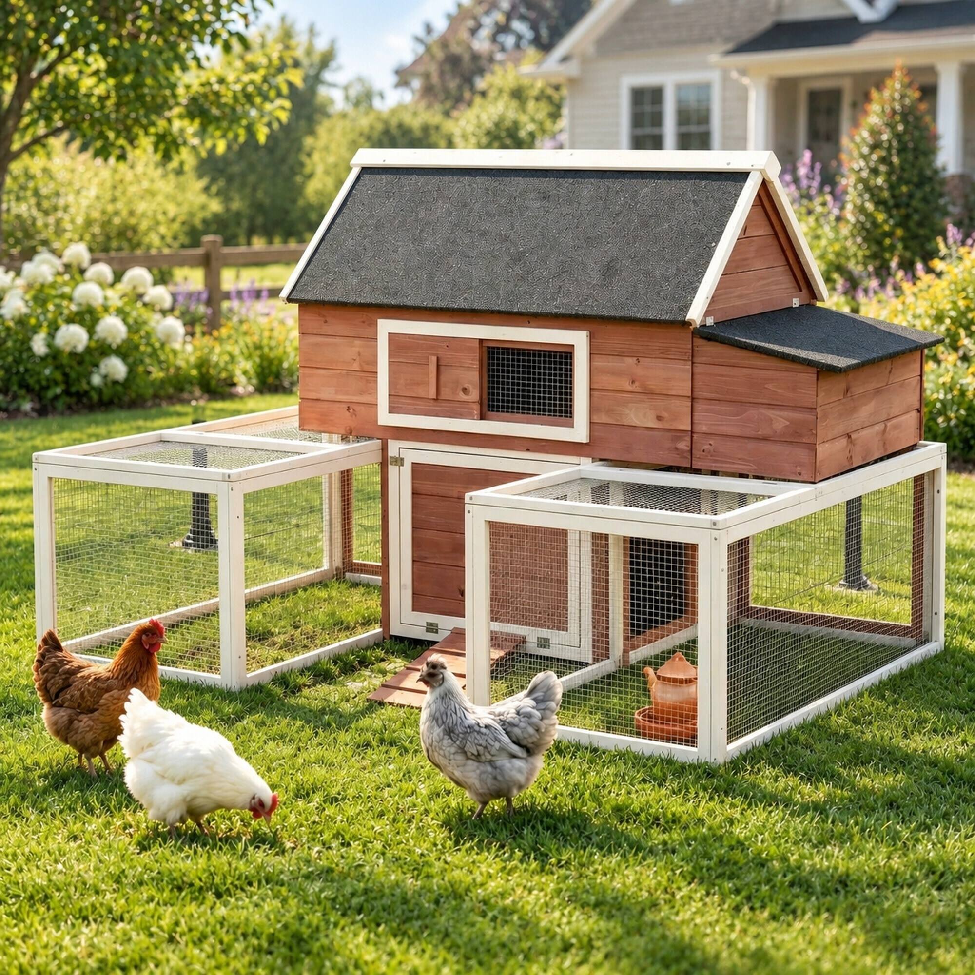 RYHNUYNE Wooden Chicken Coop, Fir Wood and Steel Wire, 114.25 in L ...
