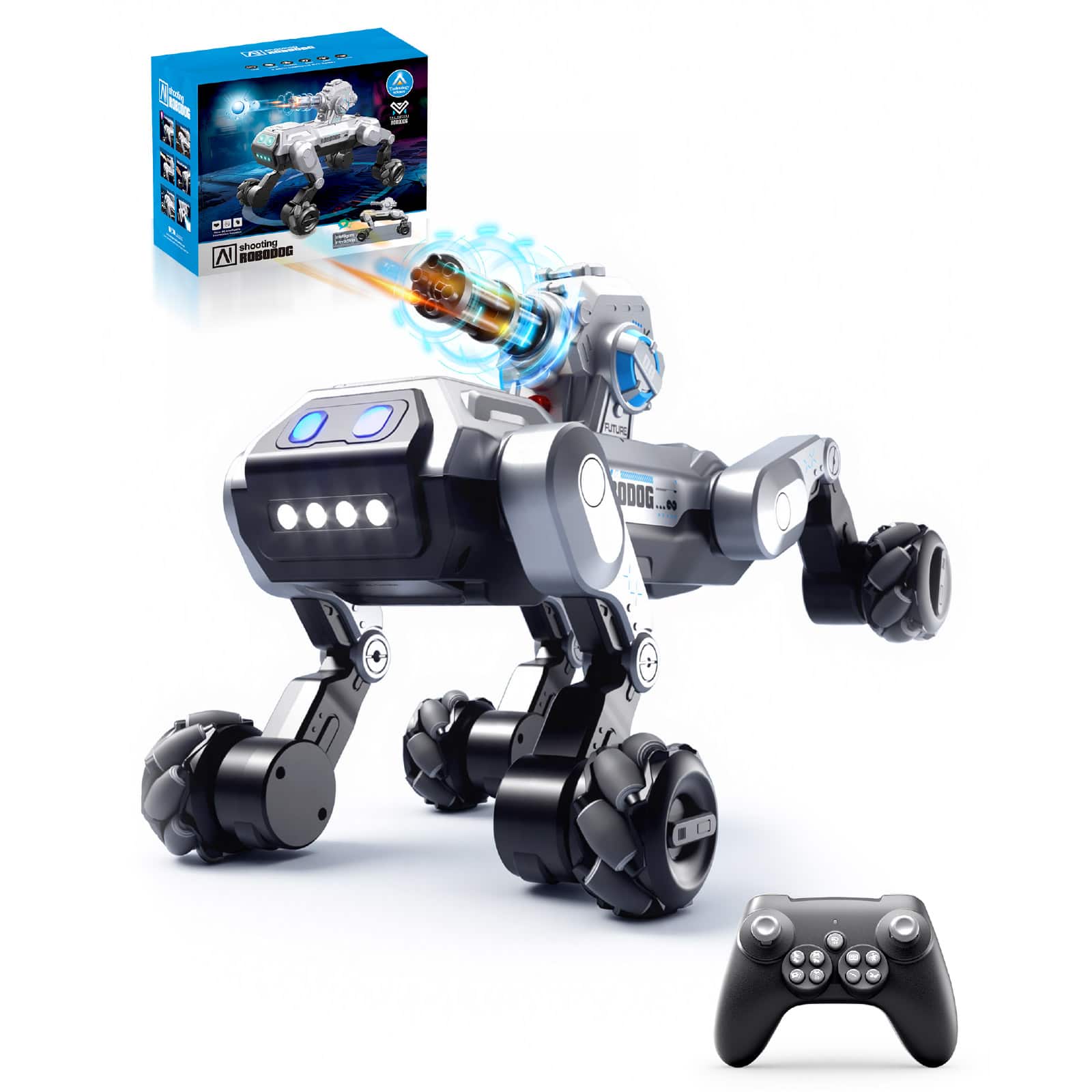 Sugift - Intelligent RC Robot Dog Toy with Voice Control LED Lights and Touch Sensors - Silver
