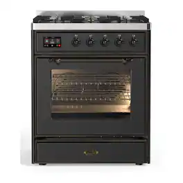 ILVE - Majestic II Series 30 in. Dual Fuel Range with 5 Sealed Burners (Natural Gas, Burnished Trim) - Graphite Matte