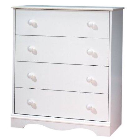 Front. SlickBlue - Wooden 4-Drawer Chest for Bedroom with Classic Knob Design - White.