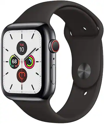 Front. Apple - Refurbished Watch Series 5 Stainless Steel 44mm A2095 (GPS + Cellular) - Space Black.