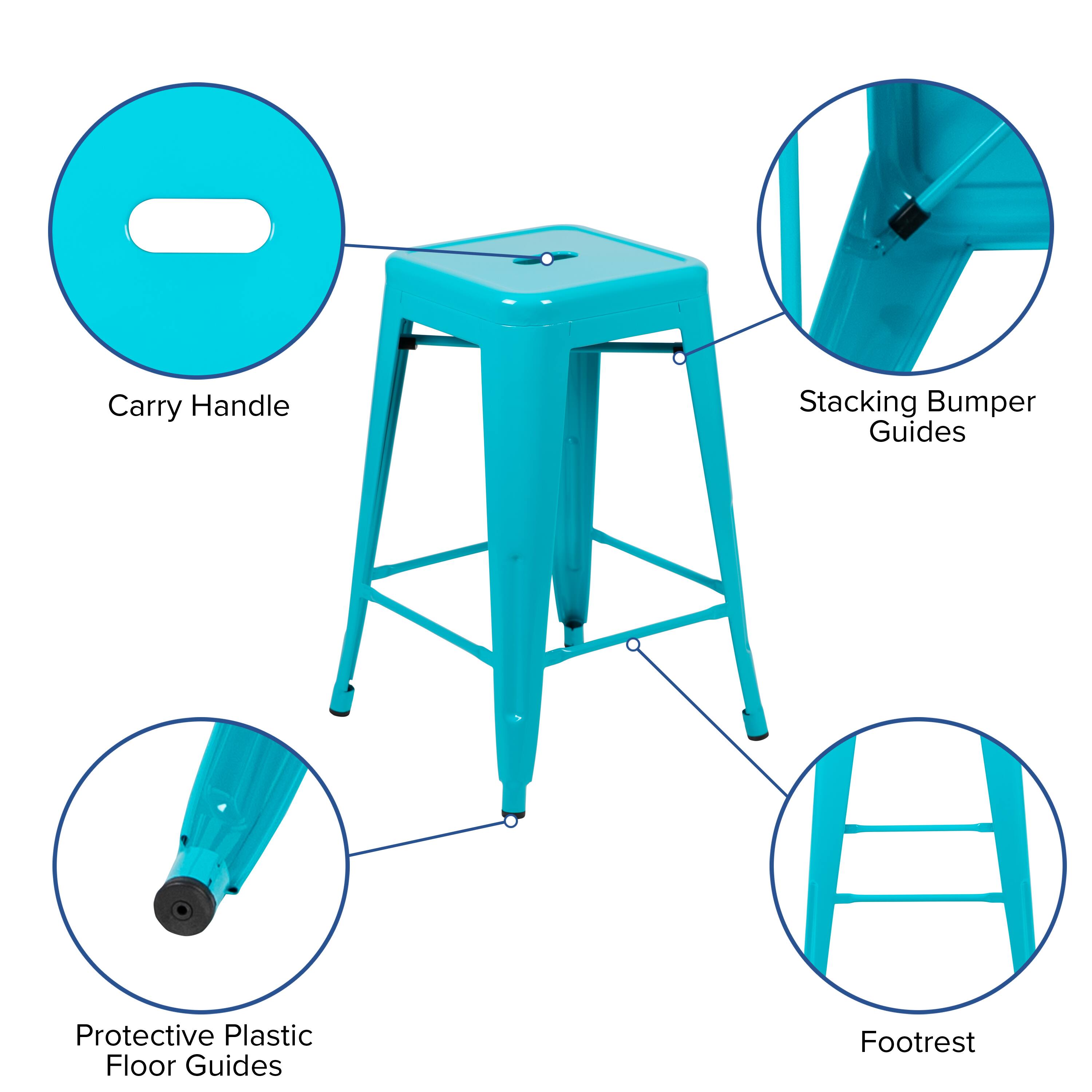 - Carry Handle
- Stacking Bumper Guides
- Protective Plastic Floor Guides
- Footrest