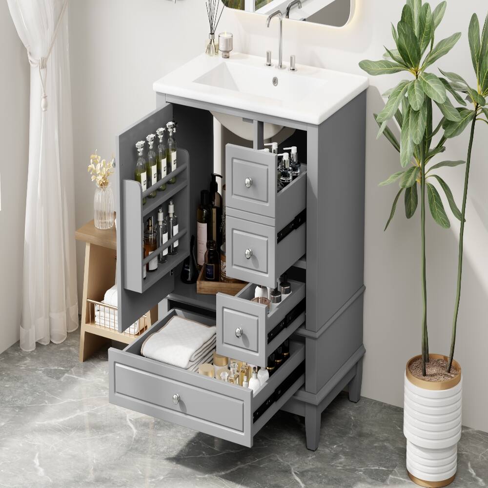 Angle. Loheer - Loheer 30 inch grey bathroom vanity freestanding vanity with ceramic sink 3 drawers - Grey.