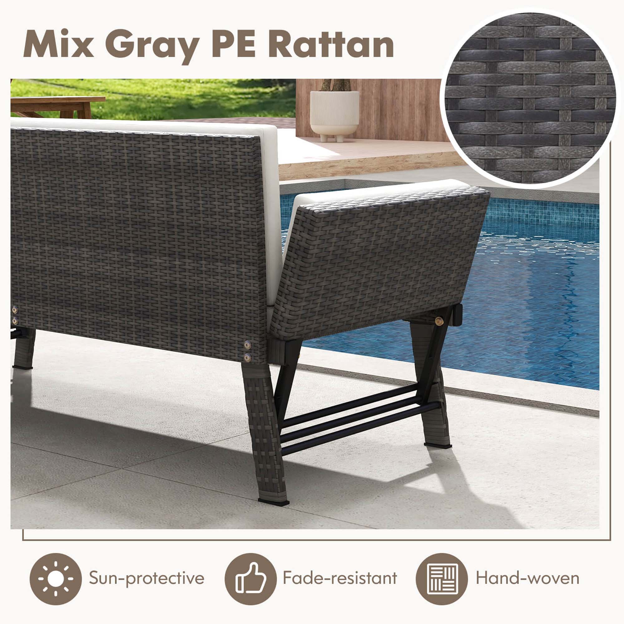 Mix Gray PE Rattan, Sun-protective, Fade-resistant, Hand-woven