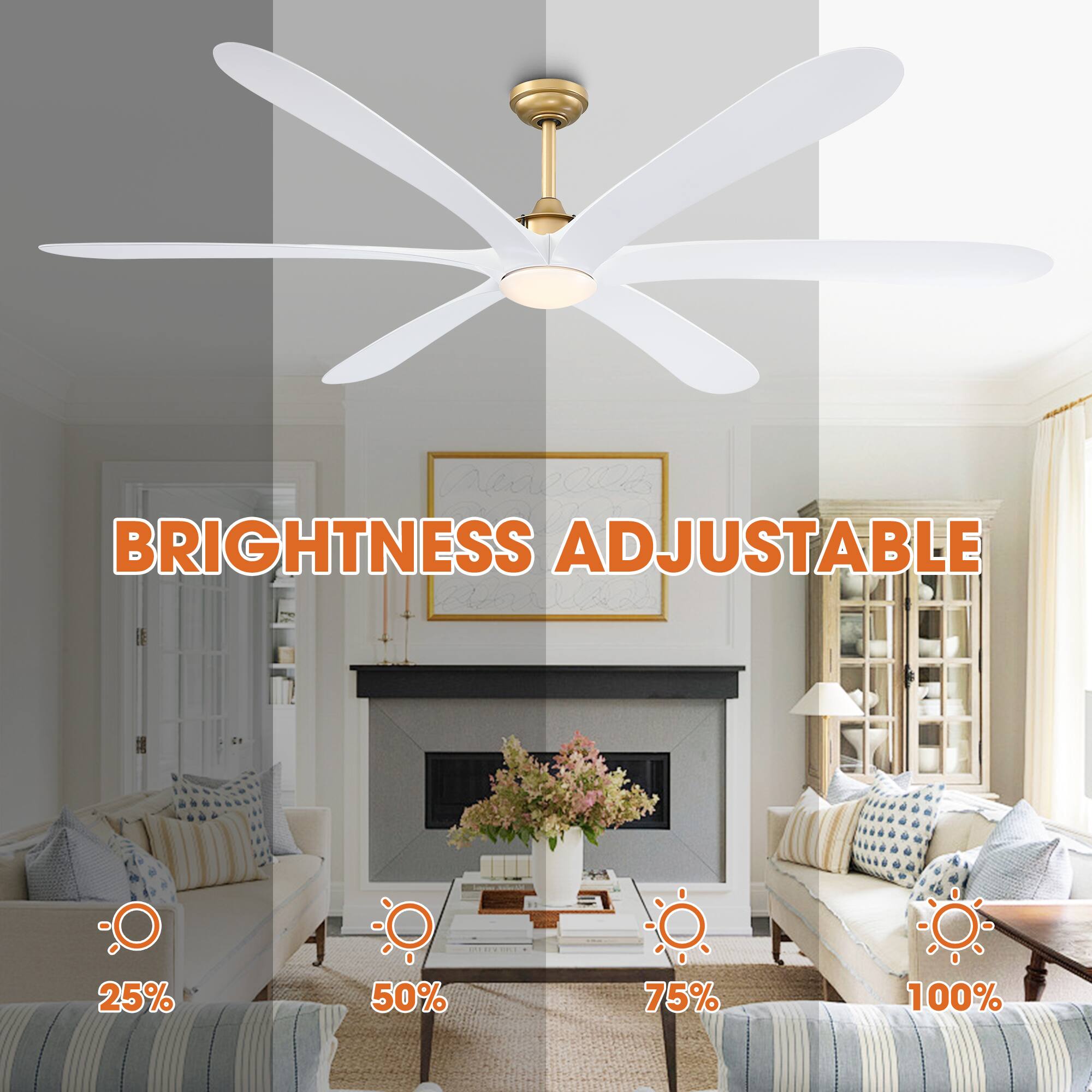 BRIGHTNESS ADJUSTABLE  
25% 50% 75% 100%