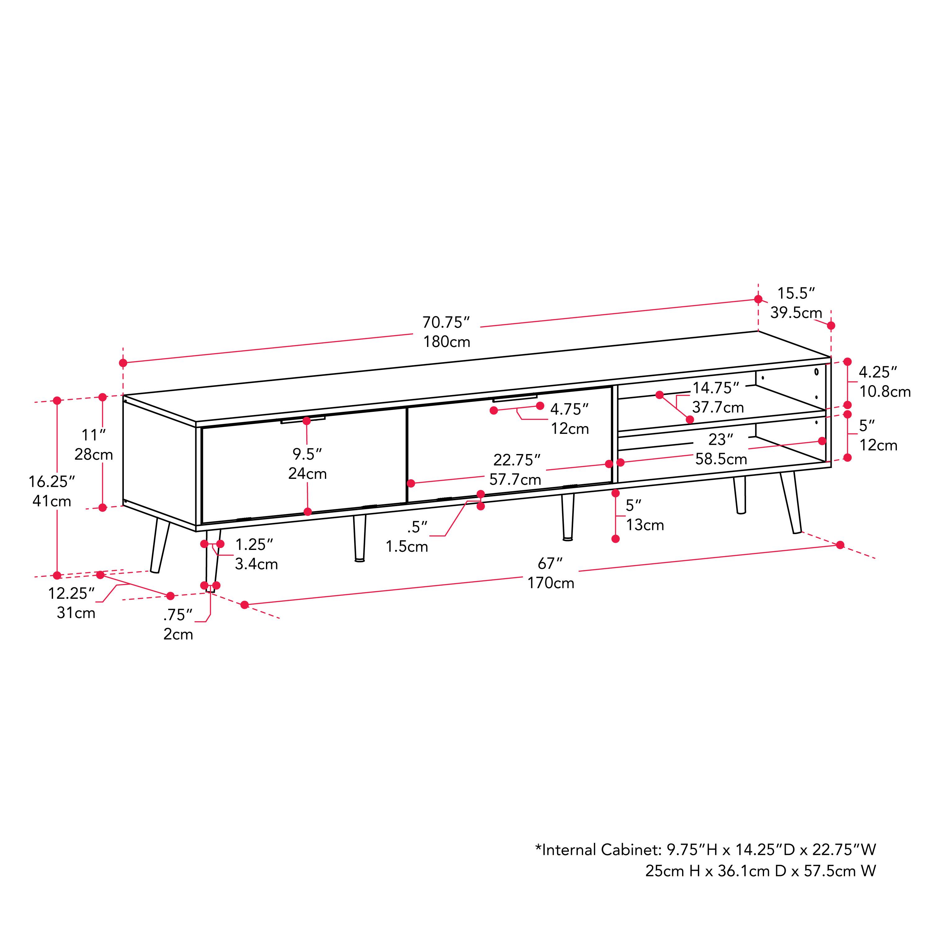 The text on the image is already grouped and correctly formatted. It reads:

"Internal Cabinet: 9.75"H x 14.25"D x 22.75"W 25cm H x 36.1cm D x 57.5cm W"